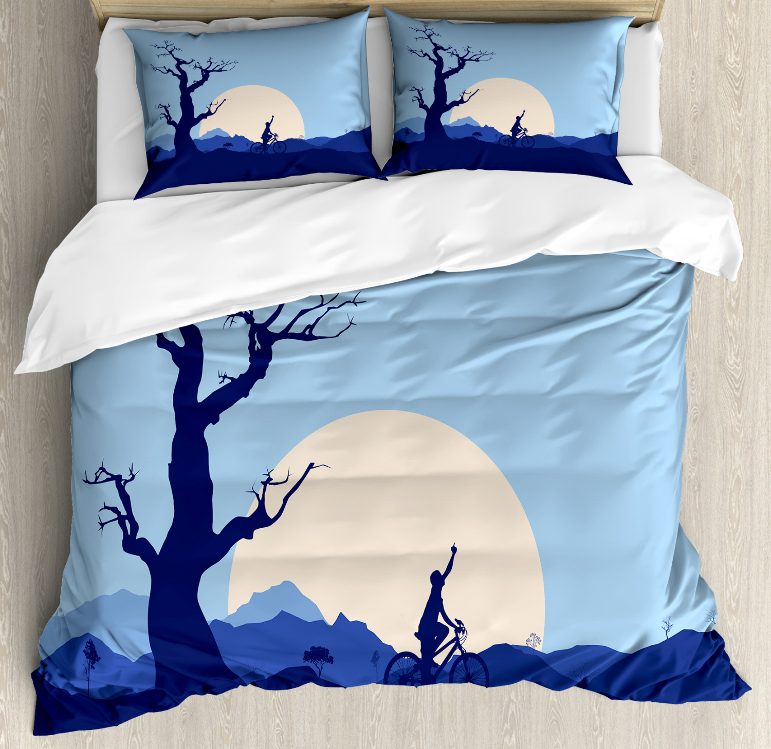 Nature Duvet Cover Set With Pillow Shams Rising Moon In Forest