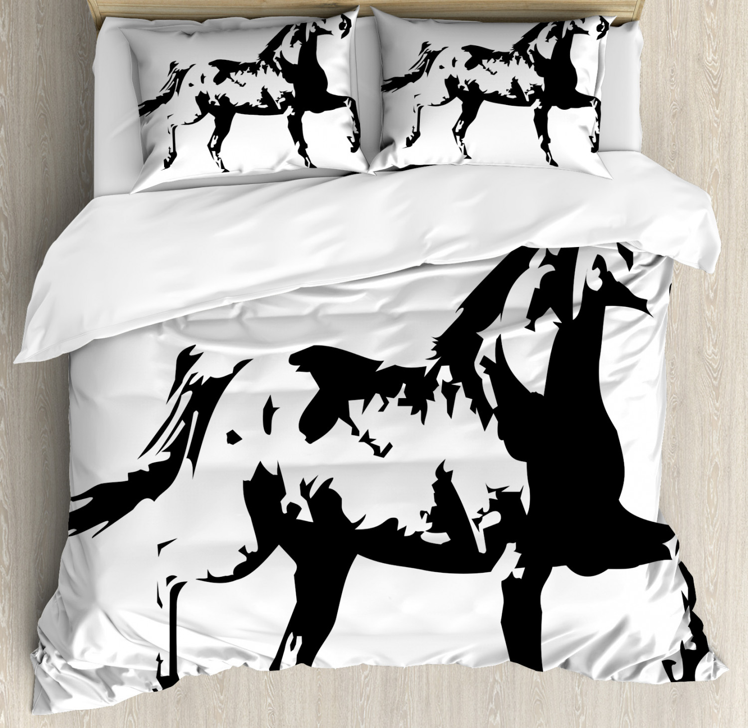 Animal Duvet Cover Set With Pillow Shams Running Horse Silhouette