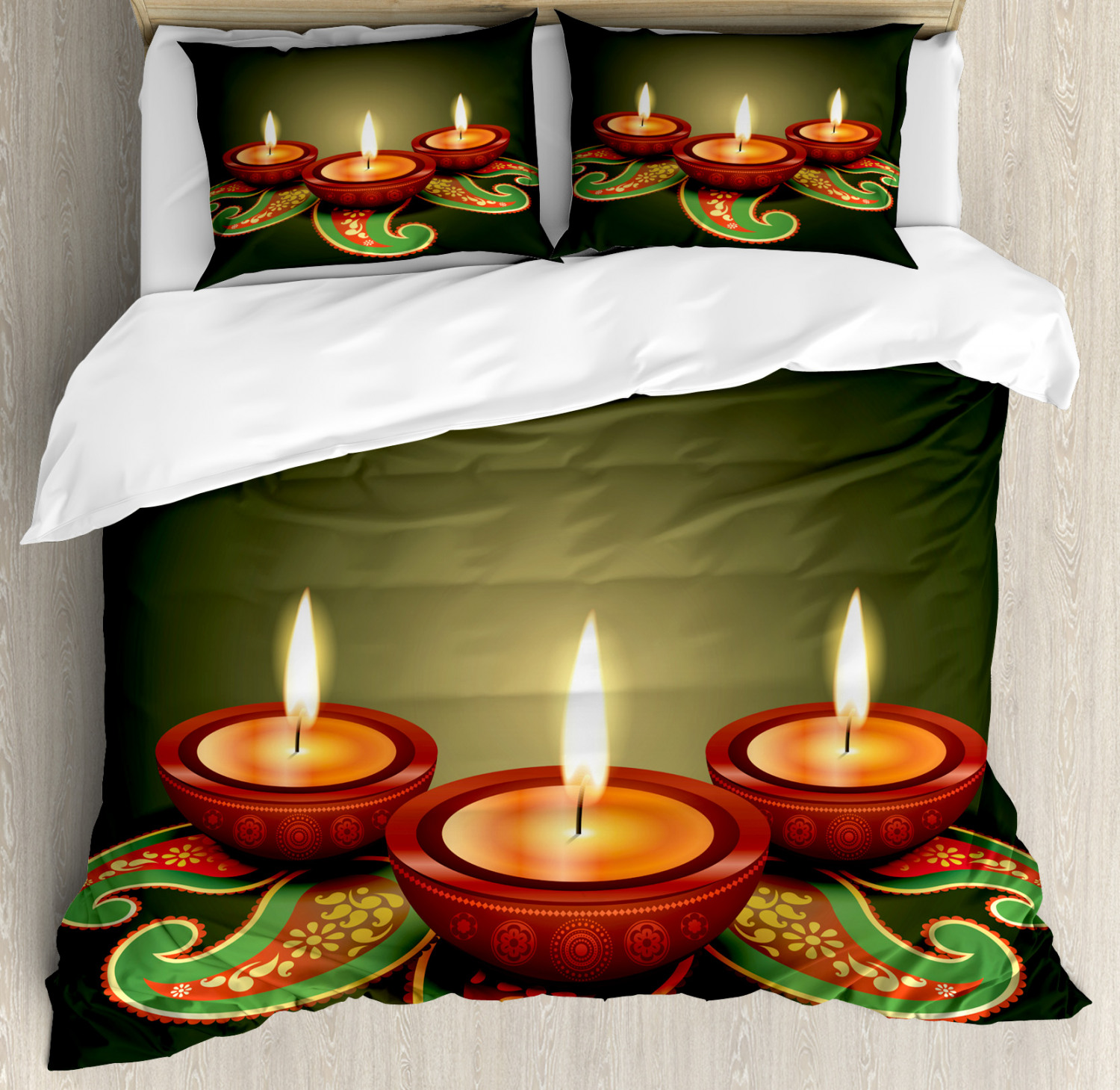 Diwali Duvet Cover Set with Pillow Shams Paisley Festive Print Diwali Duvet Cover Set with Pillow Shams Paisley Festive Print