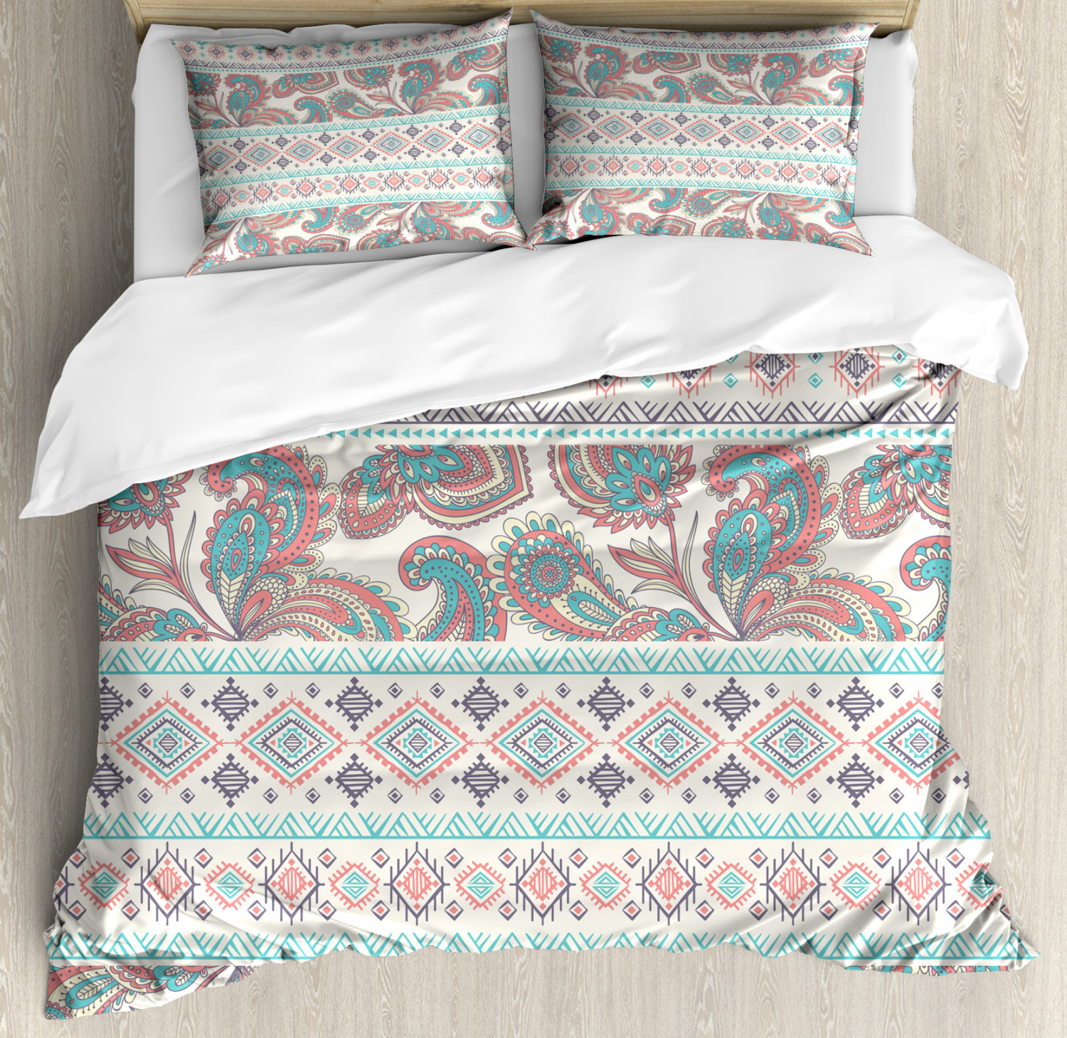 Tribal Duvet Cover Set With Pillow Shams Floral Paisley And Aztec