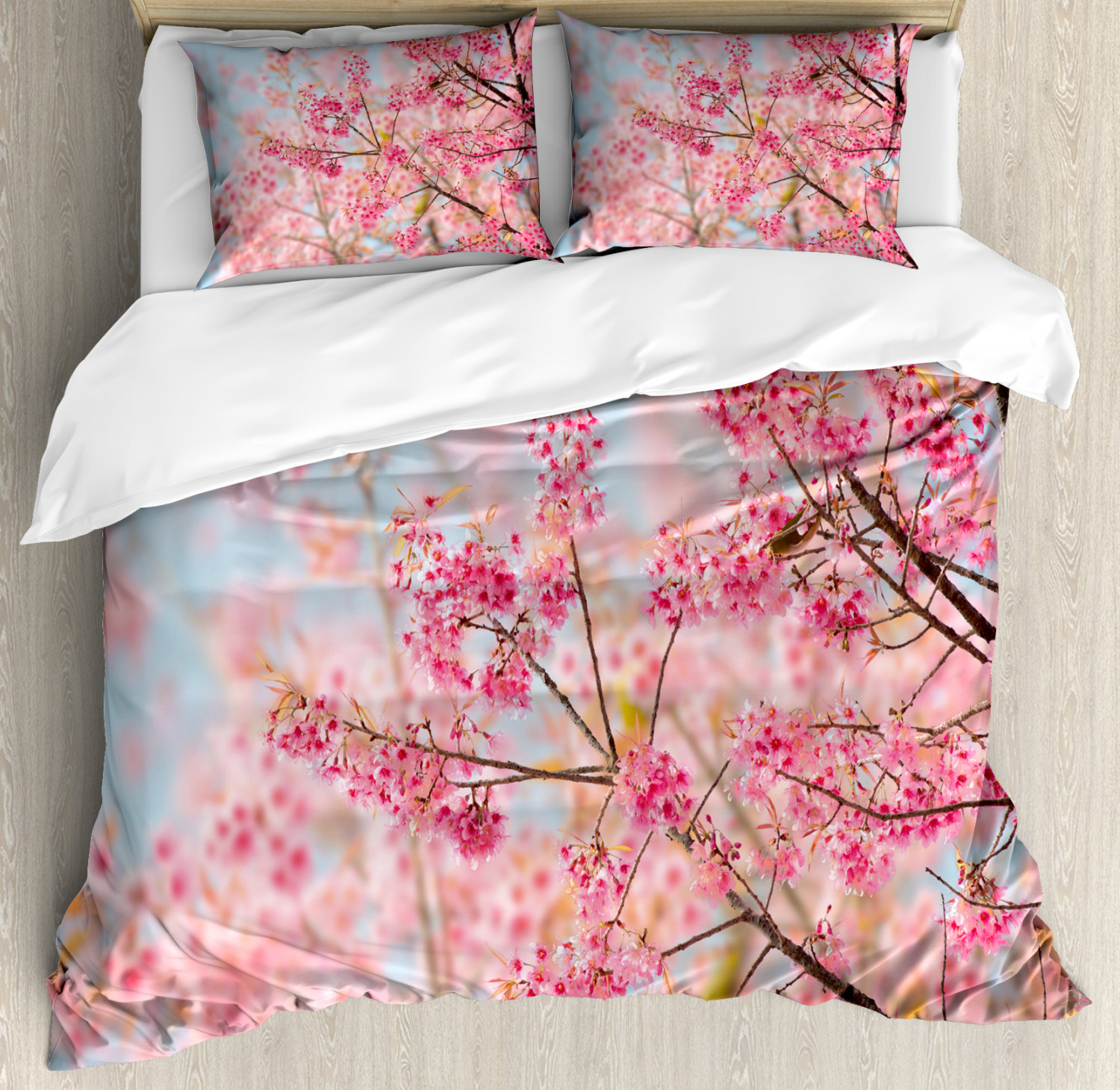 Floral Duvet Cover Set With Pillow Shams Japanese Sakura Cherry