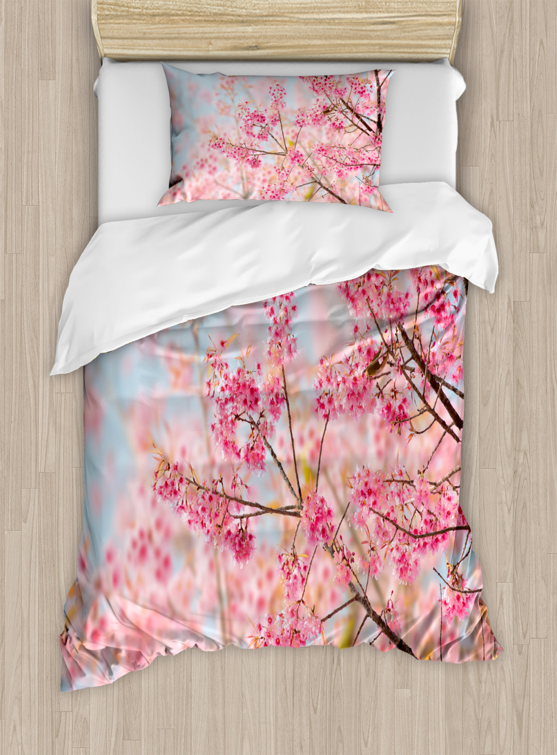 Vibrant Sakura Flowers Print Details about  / Japanese Quilted Bedspread /& Pillow Shams Set