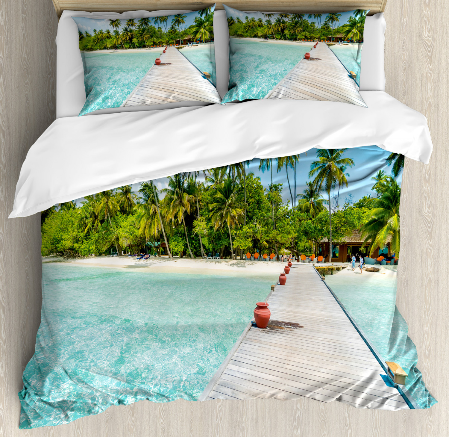 Tropical Duvet Cover Set With Pillow Shams Maldives Island Beach