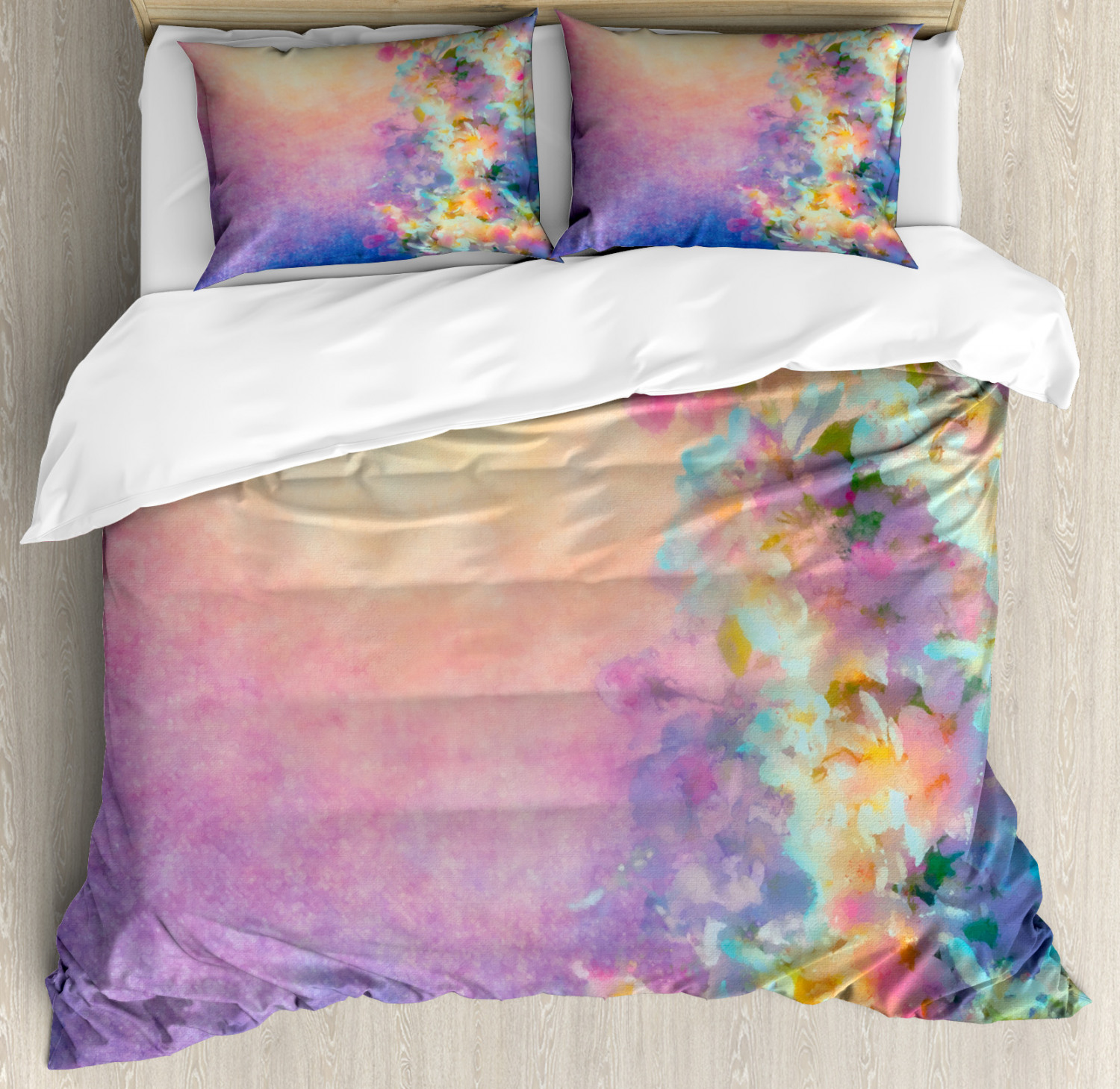 Purple Duvet Cover Set With Pillow Shams Spring Cherry Blossom