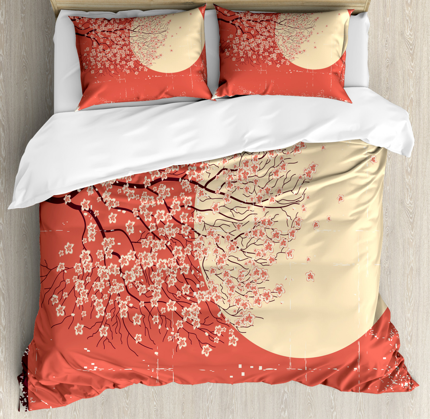 Japanese Duvet Cover Set With Pillow Shams Cherry Sakura Blossoms