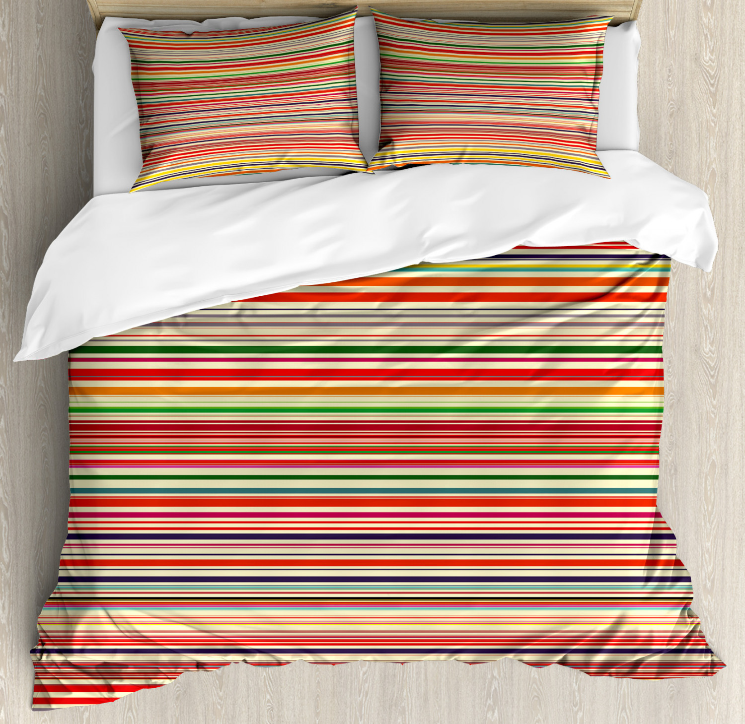 Colorful Duvet Cover Set with Pillow Shams Horizontal Stripes Print eBay