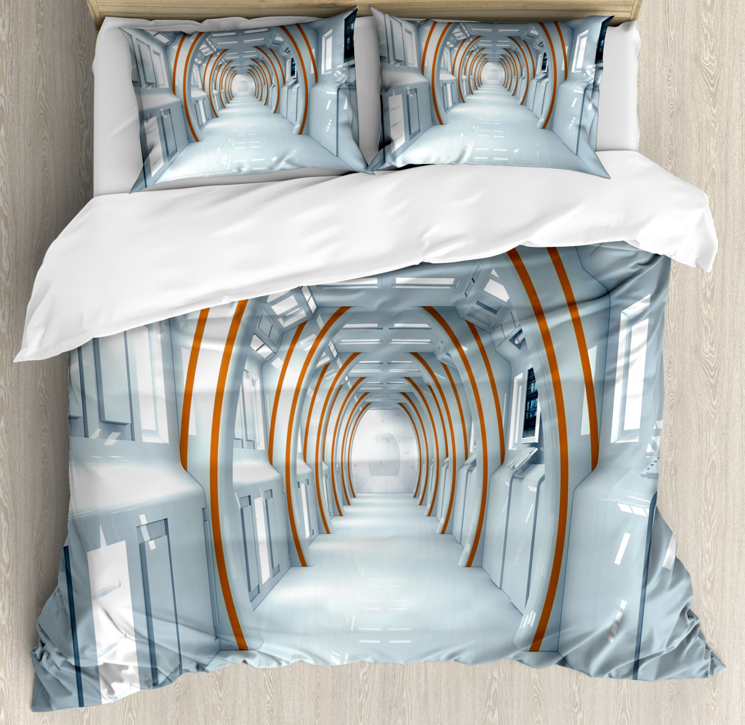 Outer Space Duvet Cover Set With Pillow Shams Spaceship Hallway