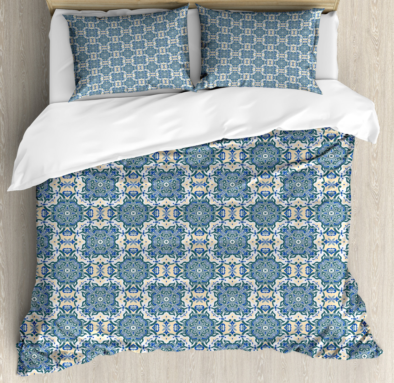 Mandala Duvet Cover Set with Pillow Shams Repeating Ethnic Form Print Mandala Duvet Cover Set with Pillow Shams Repeating Ethnic Form Print