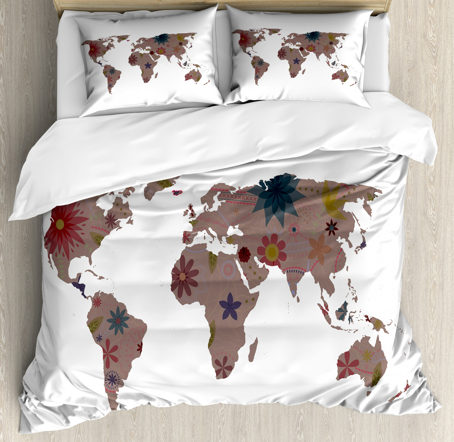 Shabby Chic Duvet Cover Set with Pillow Shams Vintage Atlas Boho Print