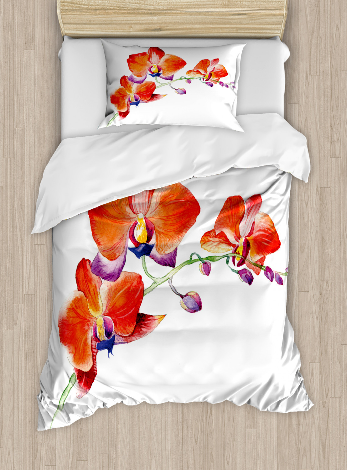 Flower Duvet Cover Set with Pillow Shams Orchid Branch Blooms Print | eBay