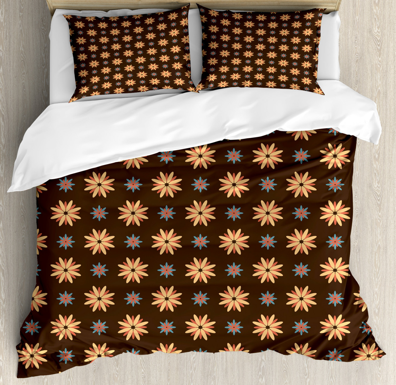 Brown Duvet Cover Set with Pillow Shams Summer Time Orange Flower Print eBay