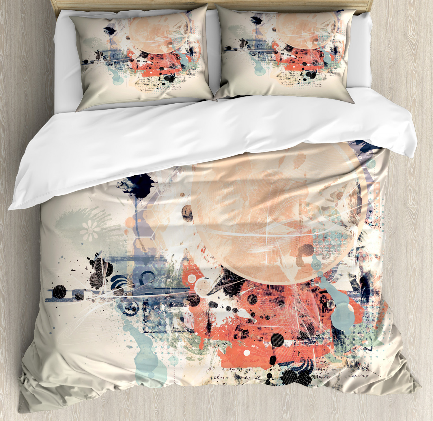 Abstract Duvet Cover Set With Pillow Shams Grunge Mix Collage