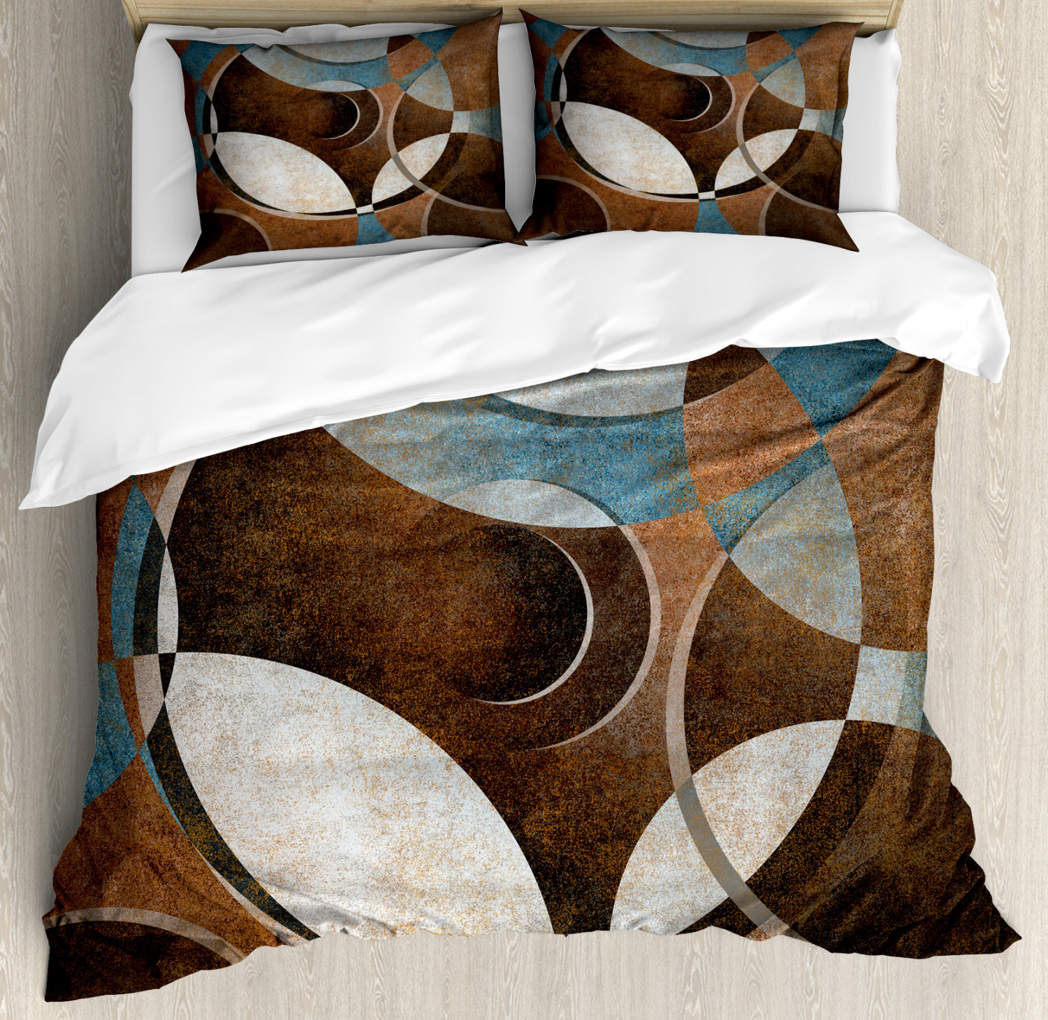 Abstract Duvet Cover Set With Pillow Shams Grunge Vintage Rounds