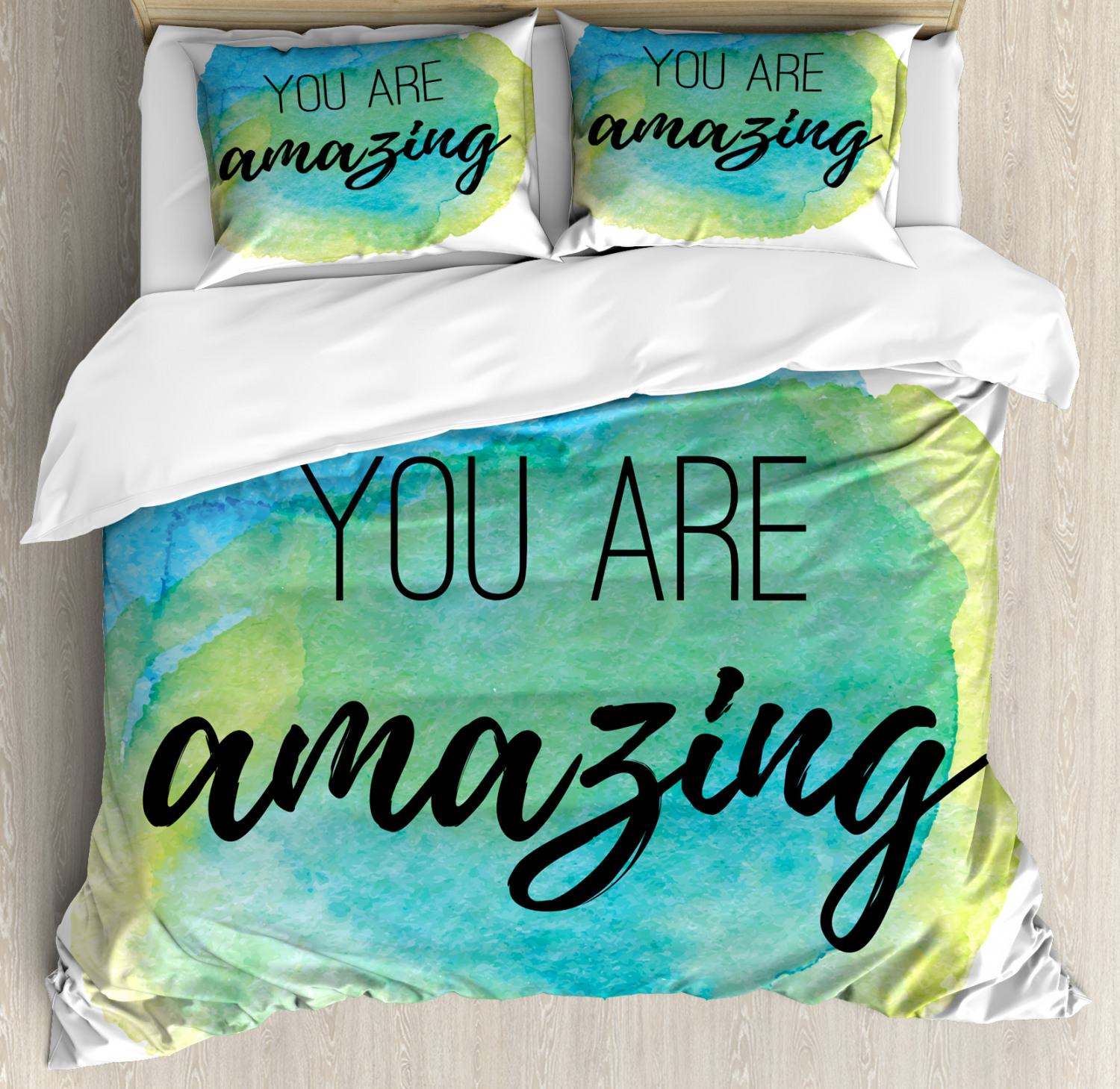 Quote Duvet Cover Set With Pillow Shams Inspiratonal Watercolor