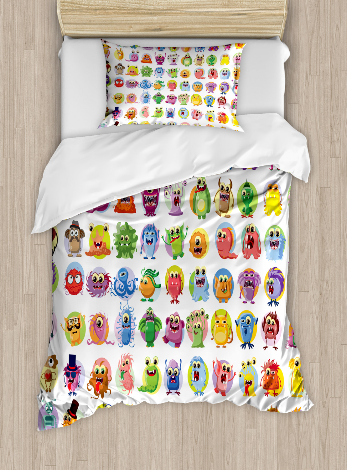 Animation Duvet Cover Set with Pillow Shams Baby Mosters Cartoon Print - Picture 7 of 8