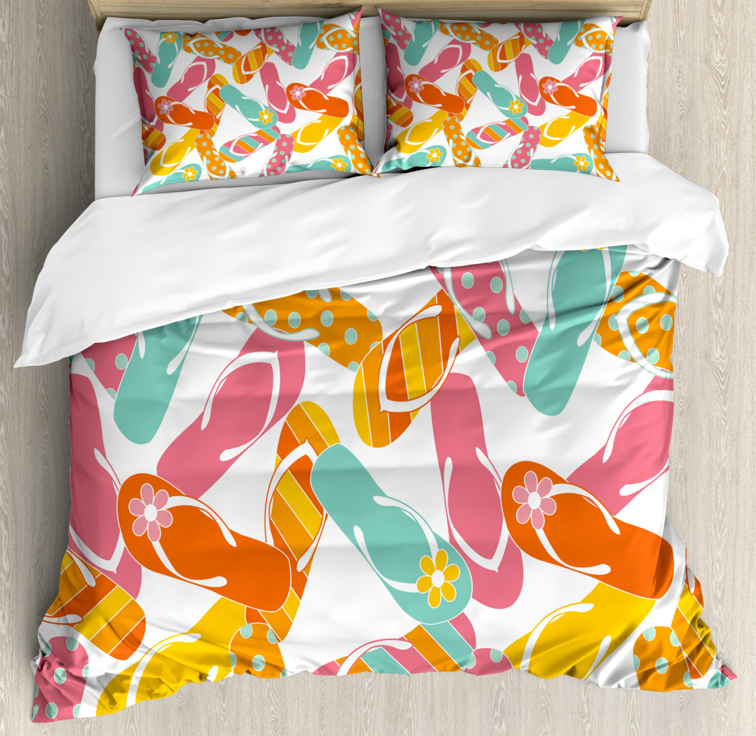 Colorful Duvet Cover Set with Pillow Shams Summer Holiday Sandals Print ...