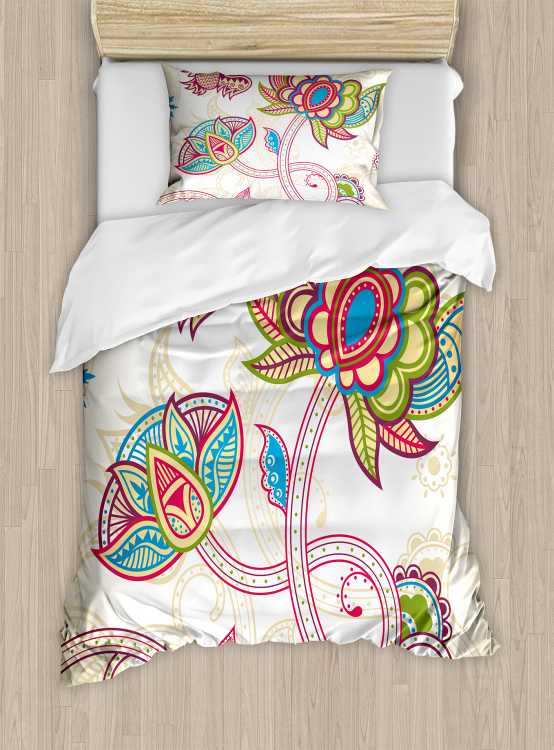 Floral Duvet Cover Set with Pillow Shams Flower Petal Shabby Chic Print - Picture 7 of 8