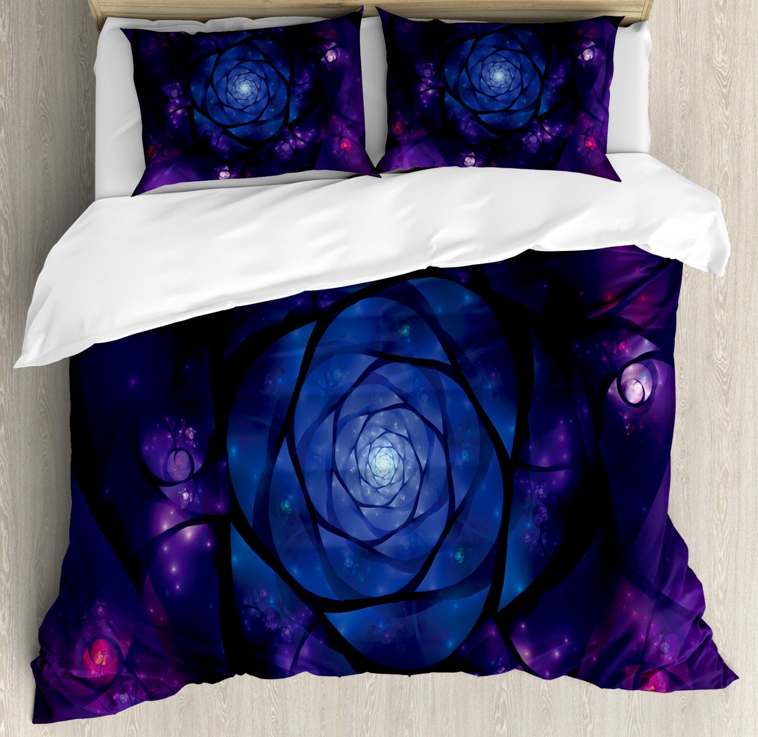 Psychedelic Quilted Bedspread & Pillow Shams Set Asia Mystic Symbol Print 