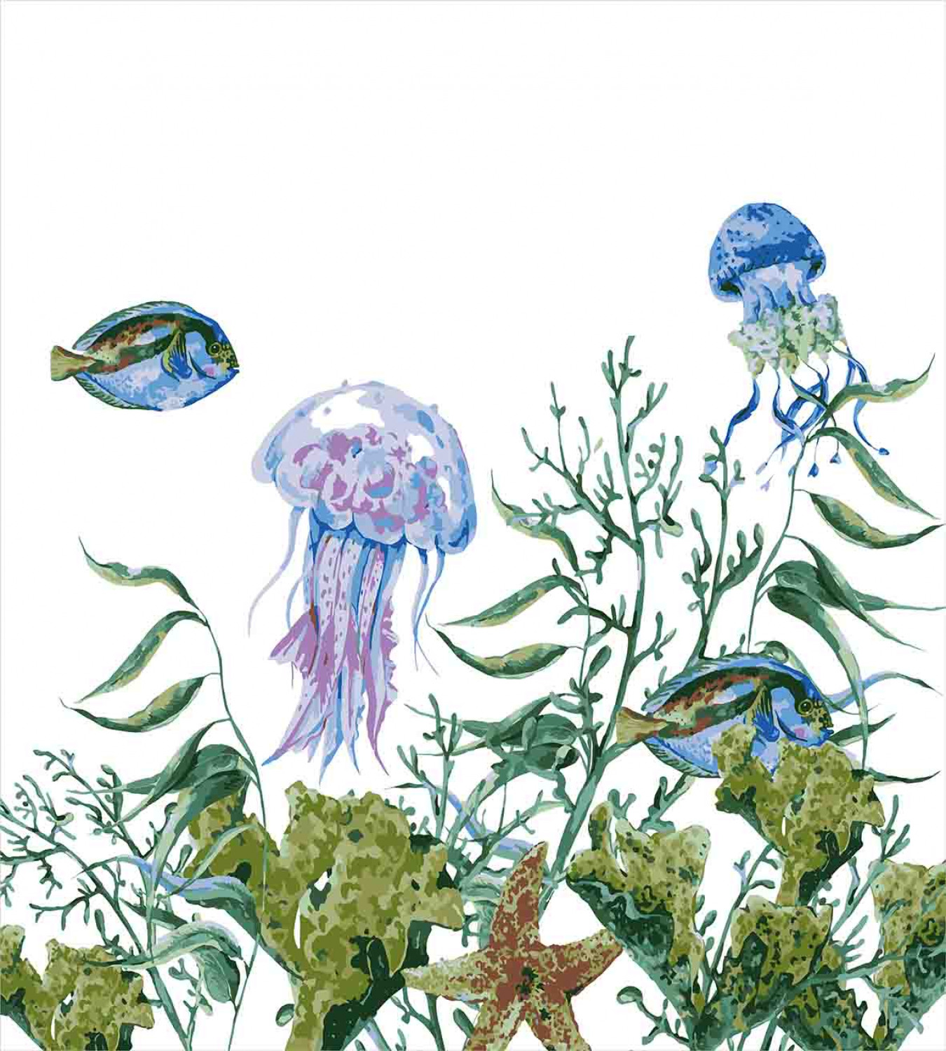 Ocean Duvet Cover Set with Pillow Shams Seaweed Jellyfish Fish Print - Picture 4 of 8