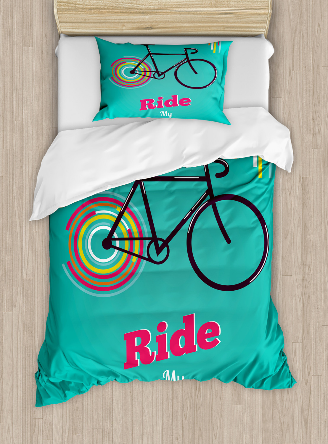 Vintage Duvet Cover Set with Pillow Shams Retro Bicycle Design Print - Picture 7 of 8