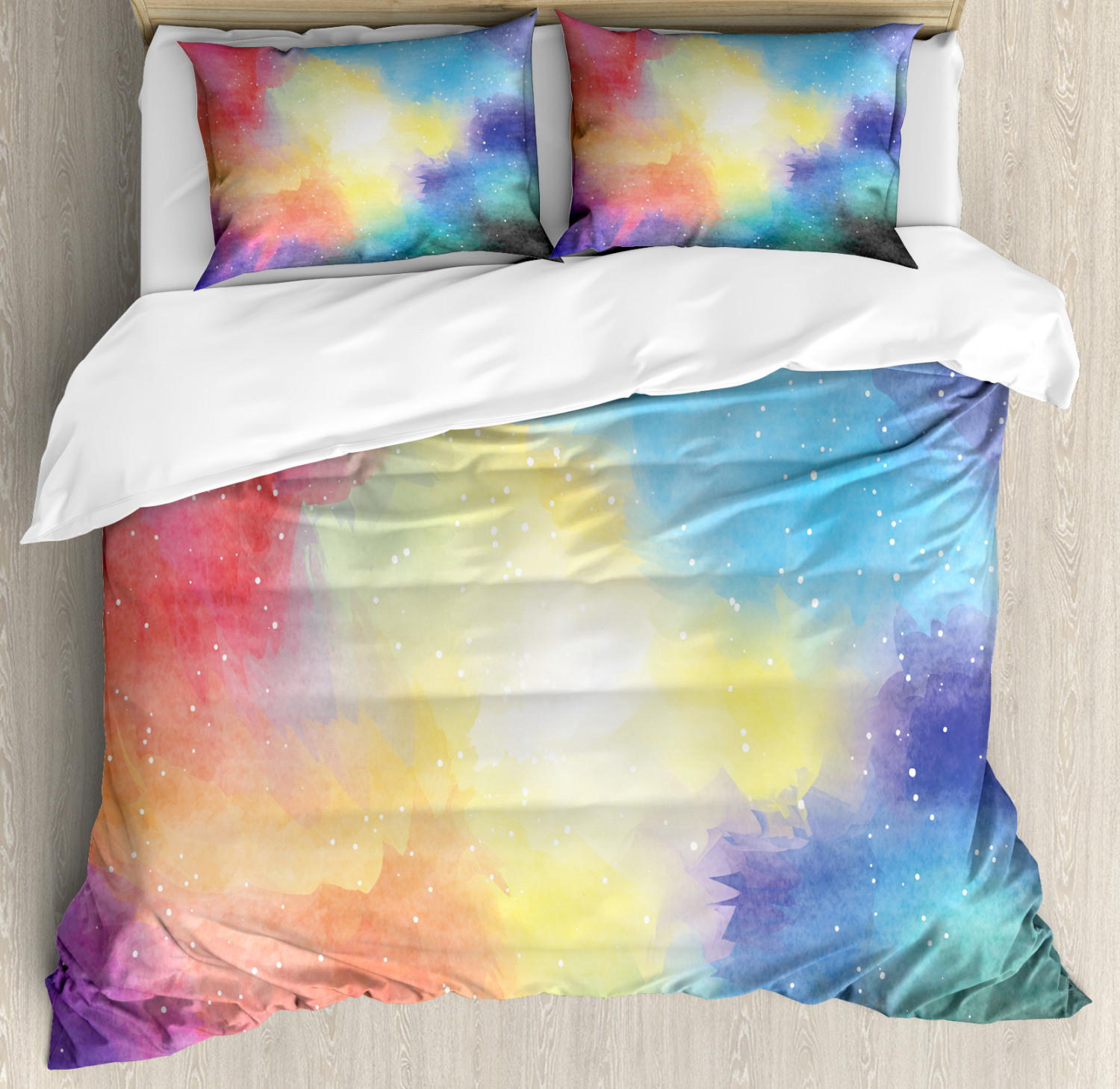 Outer Space Duvet Cover Set With Pillow Shams Watercolor Nebula