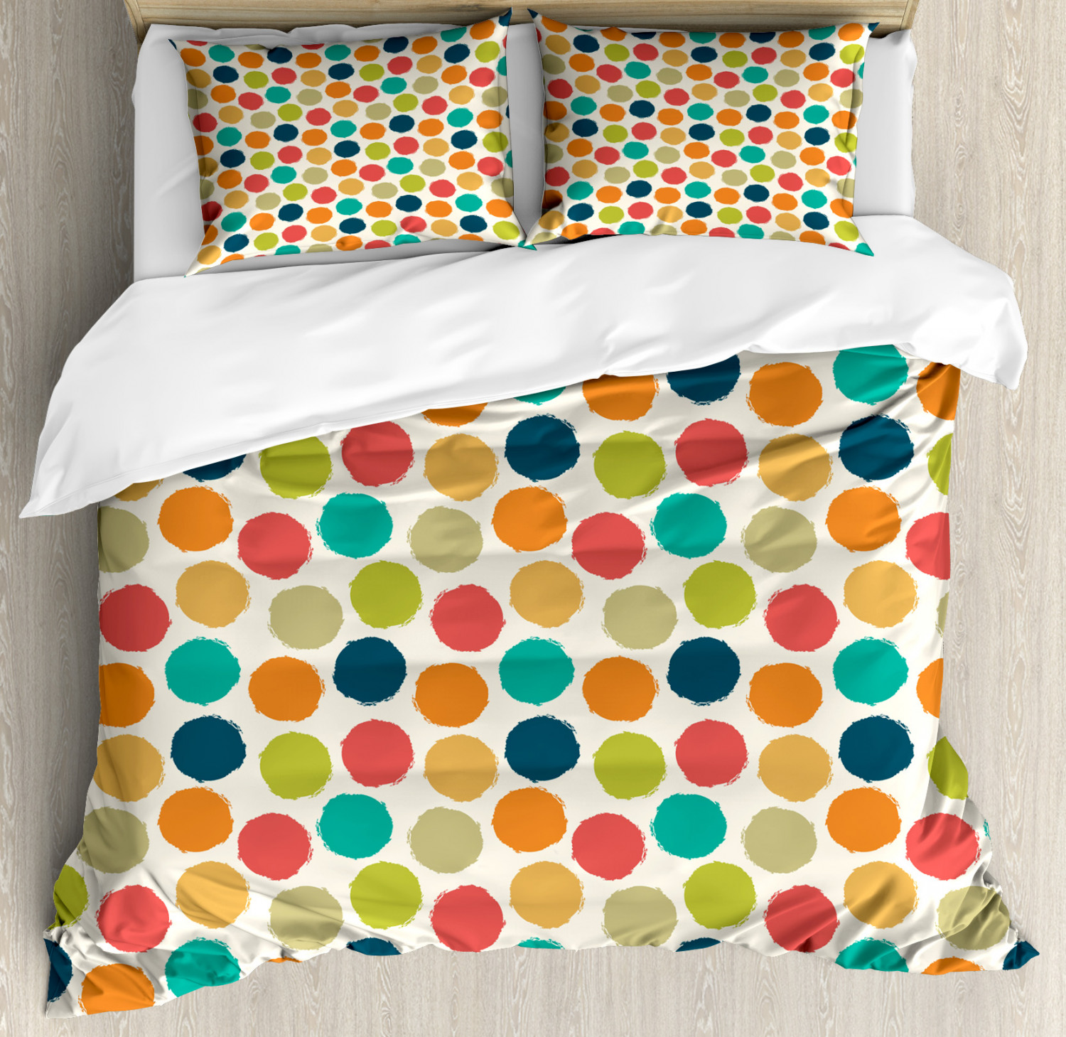 Vintage Duvet Cover Set With Pillow Shams Hipster Polka Dots Tile