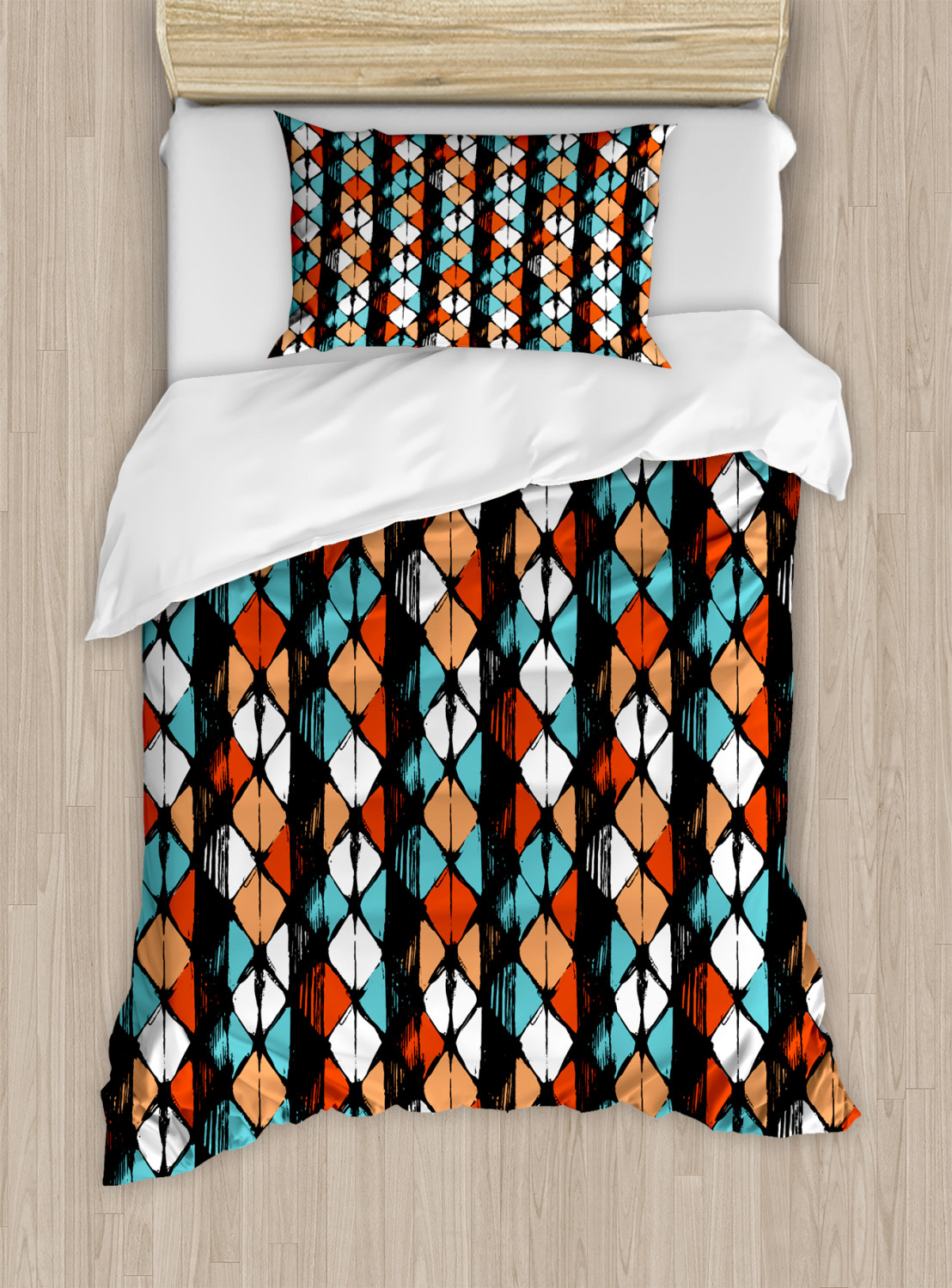 Geometric Duvet Cover Set with Pillow Shams Modern Hexagon Design Print