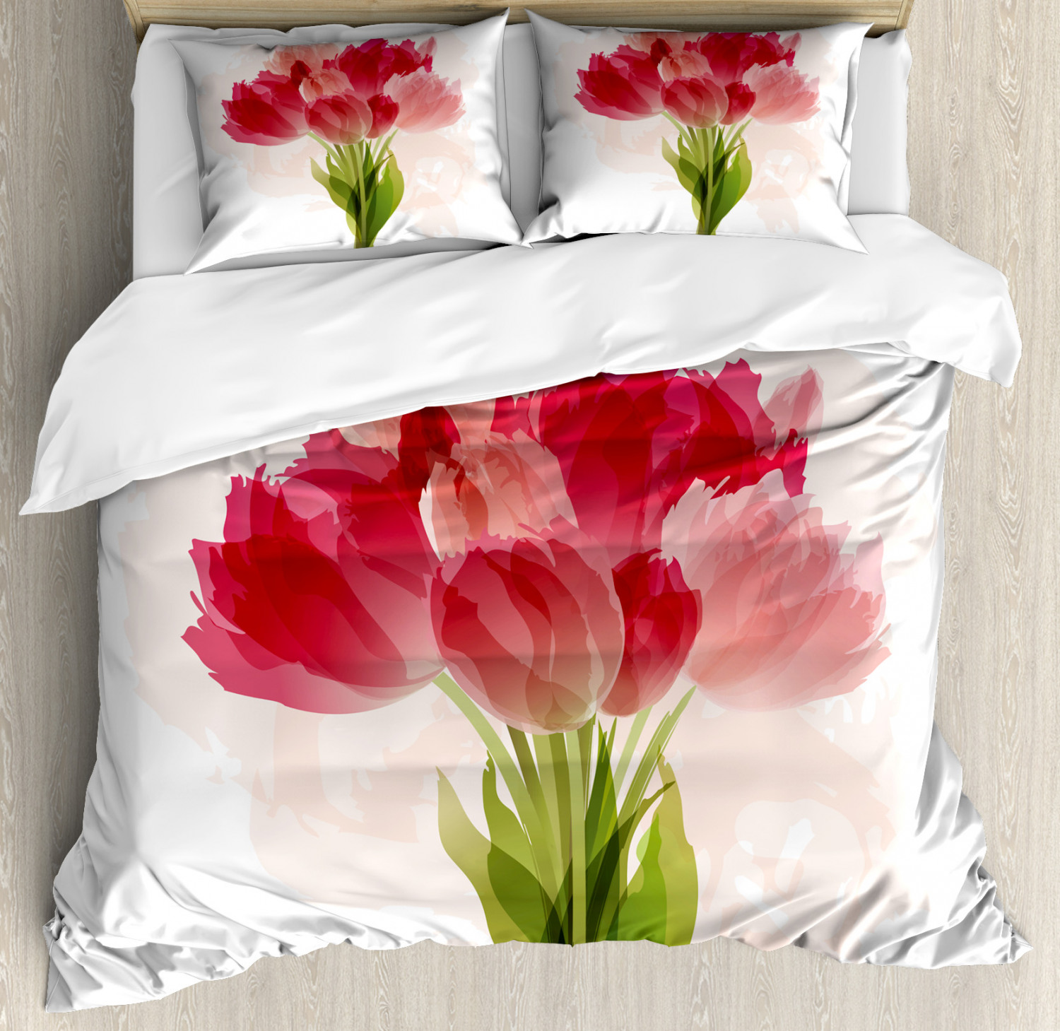 Flower Duvet Cover Set With Pillow Shams Watercolor Tulip Bouquet