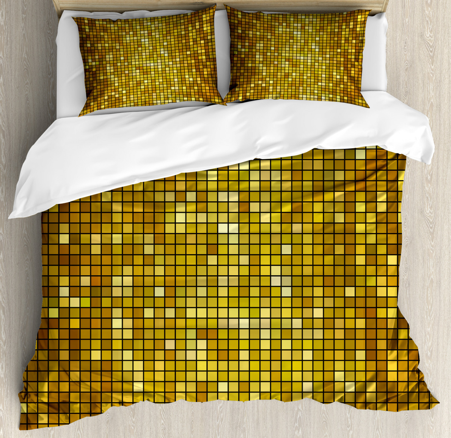 Marigold Duvet Cover Set With Pillow Shams Ombre Mosaic Squares