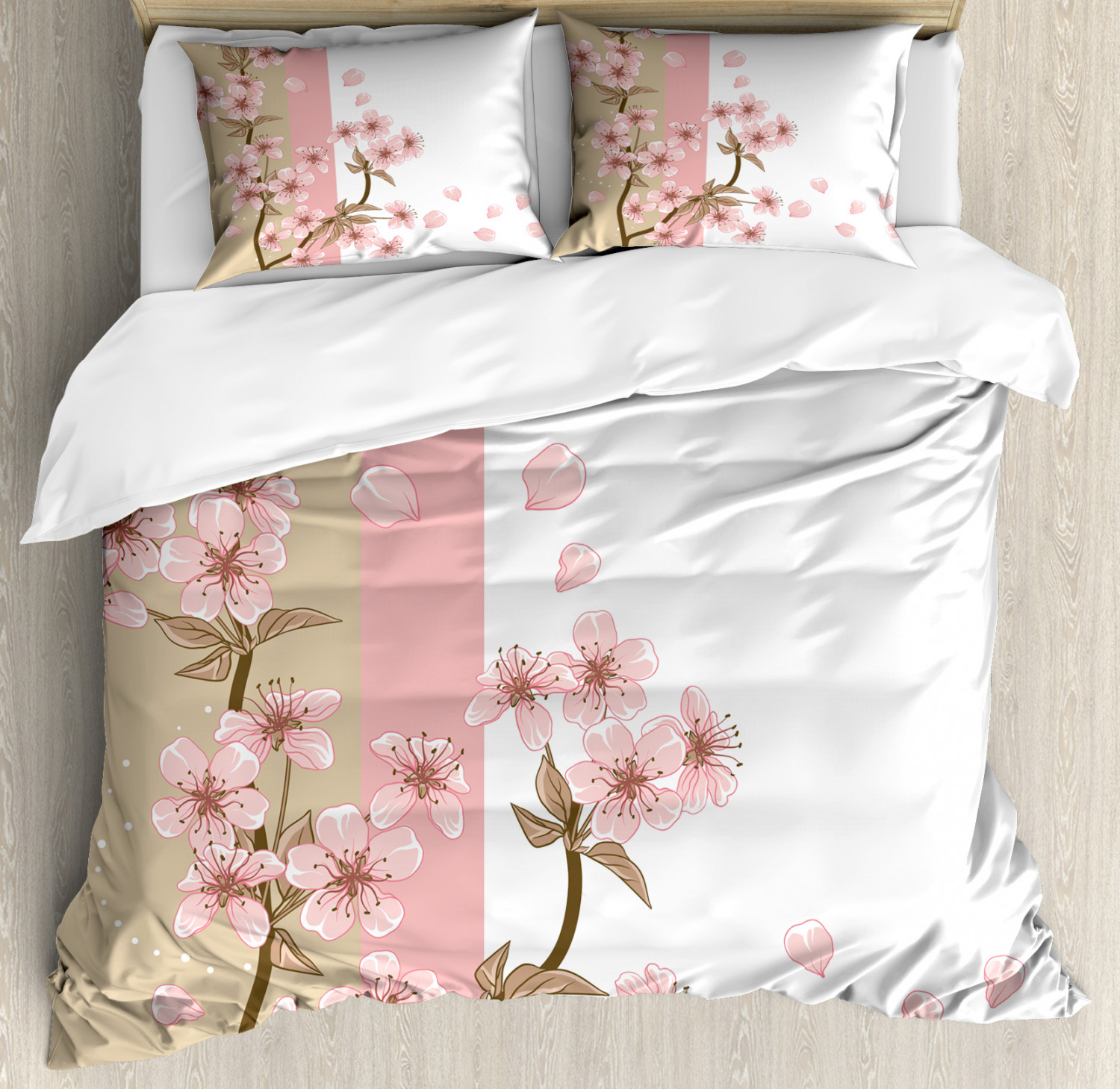 Japanese Duvet Cover Set With Pillow Shams Romantic Sakura Blooms