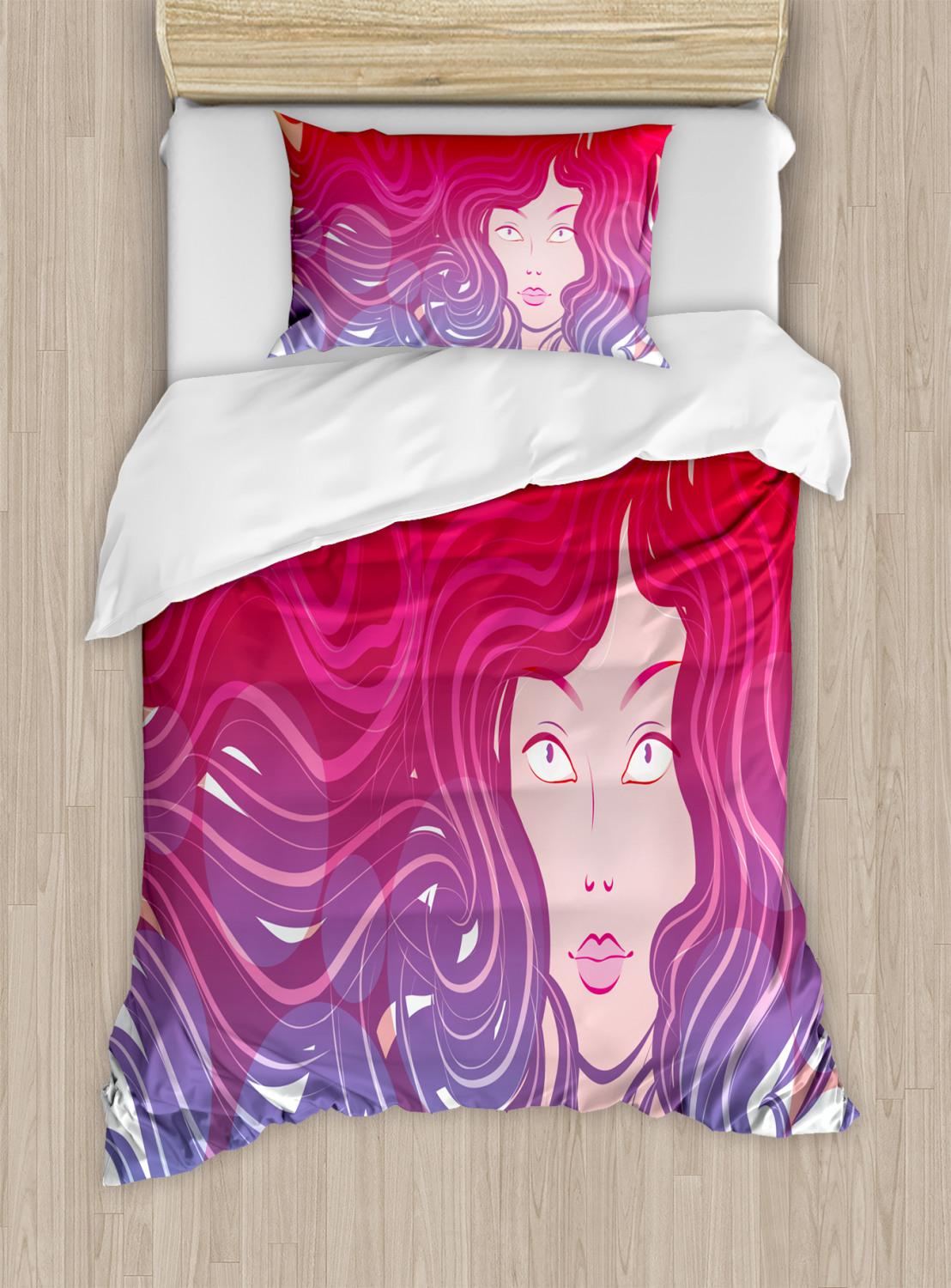 Modern Duvet Cover Set With Pillow Shams Little Mermaid Face Hair