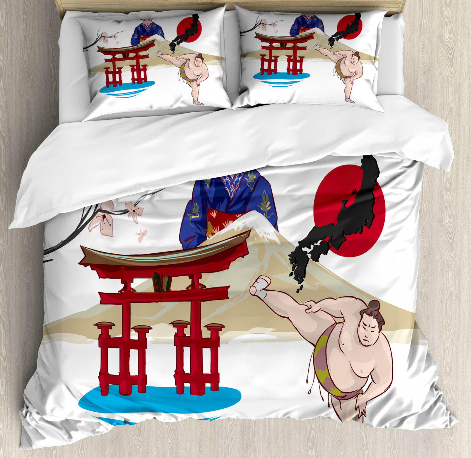 Asian Duvet Cover Set With Pillow Shams Japanese Woman And Temple Image Is Loading Asian Duvet Cover Set With Pillow Shams Japanese