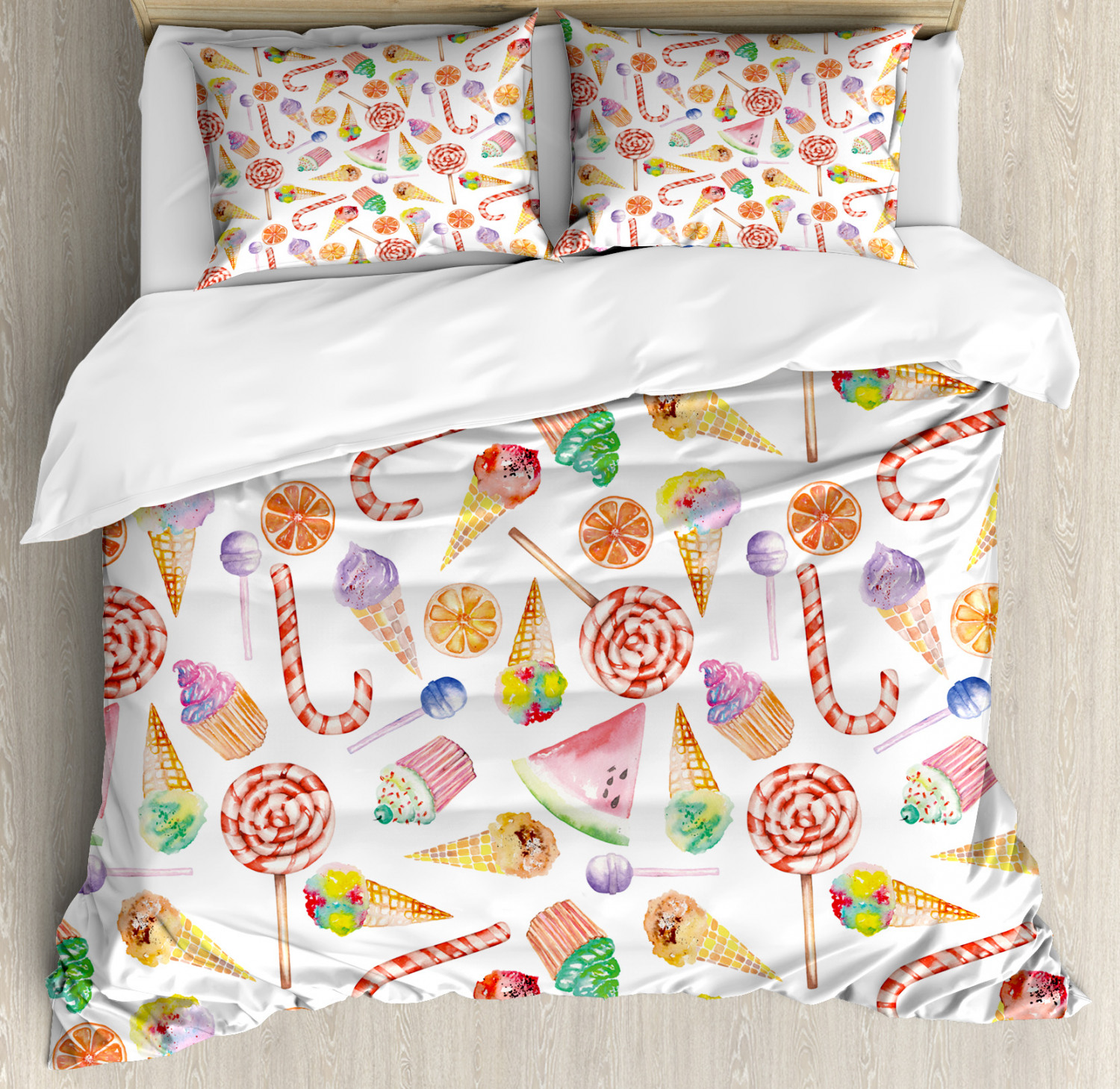 Colorful Duvet Cover Set With Pillow Shams Yummy Candies Cakes