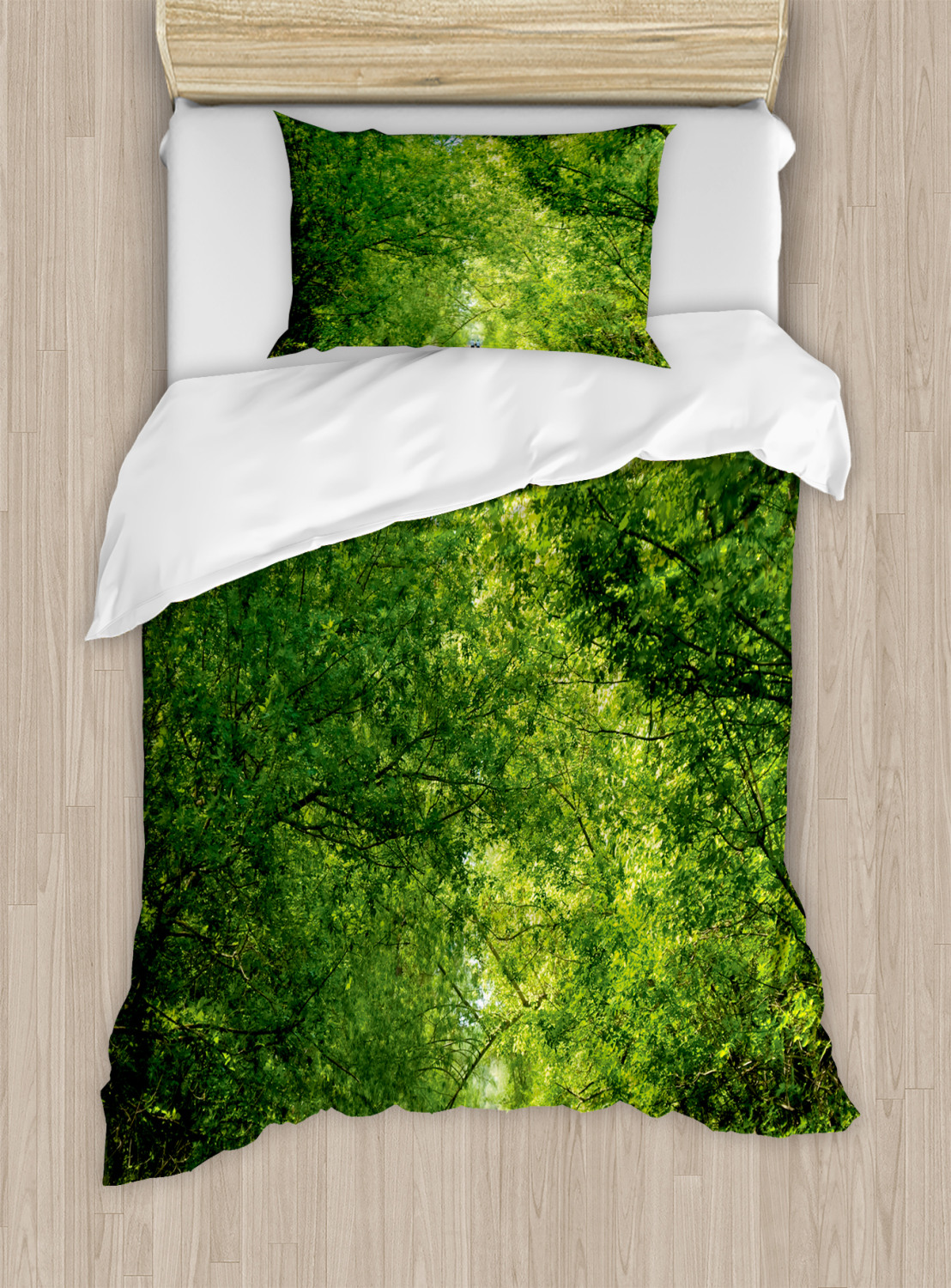 Landscape Duvet Cover Set with Pillow Shams Fresh Canopy Forest Print