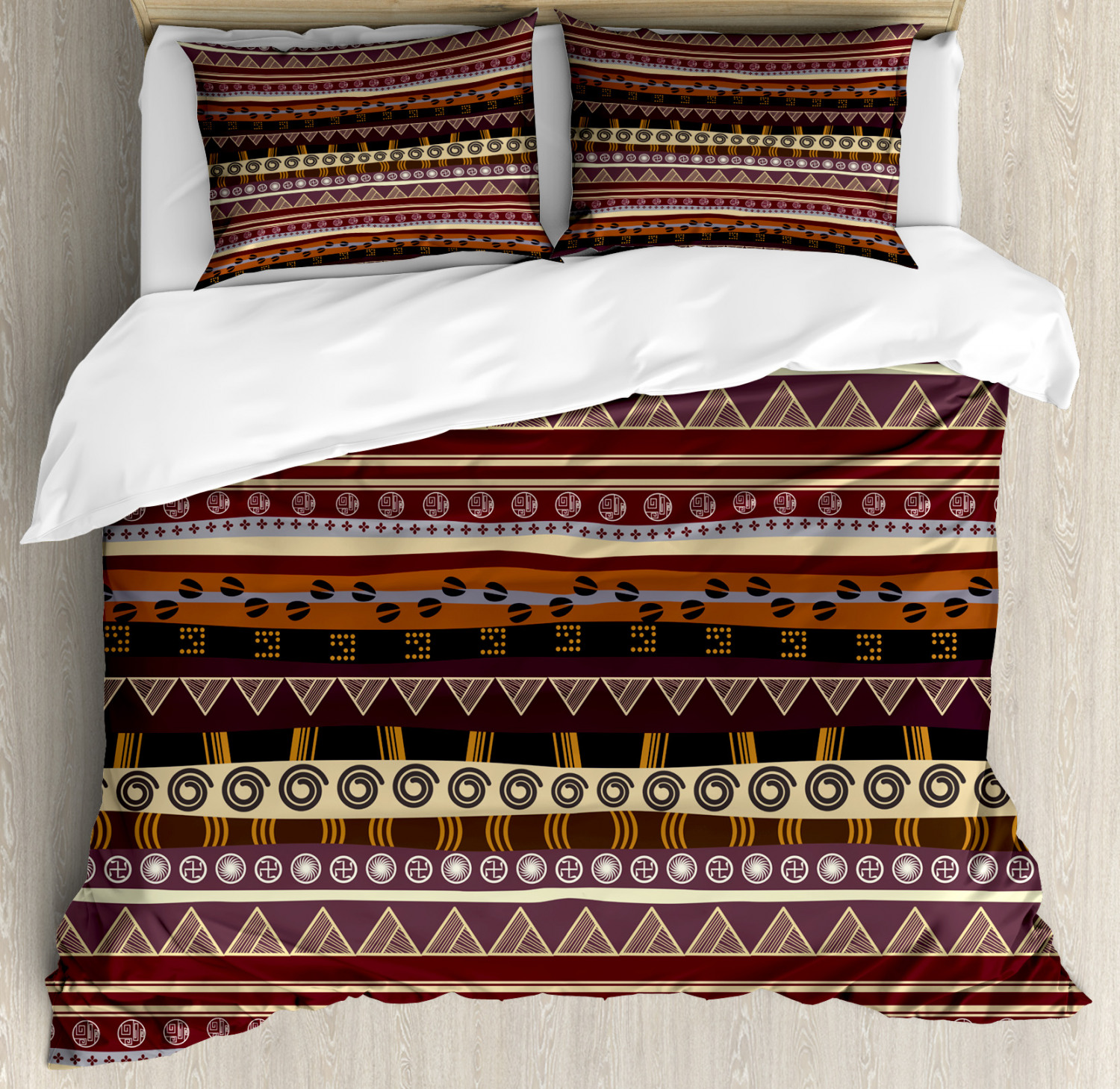 African Duvet Cover Set with Pillow Shams Ethnic Striped Artwork Print African Duvet Cover Set with Pillow Shams Ethnic Striped Artwork Print