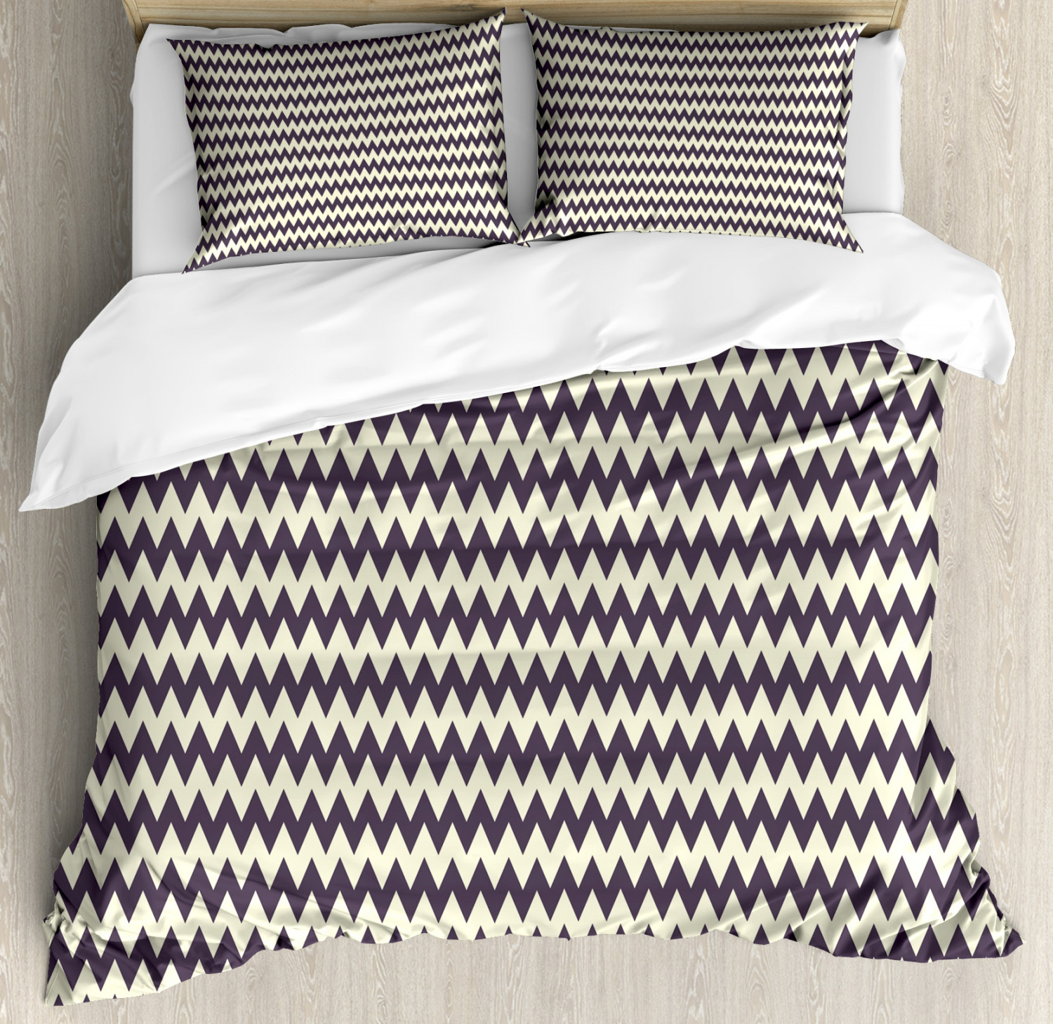 Chevron Duvet Cover Set With Pillow Shams Narrow Sharp Zigzags