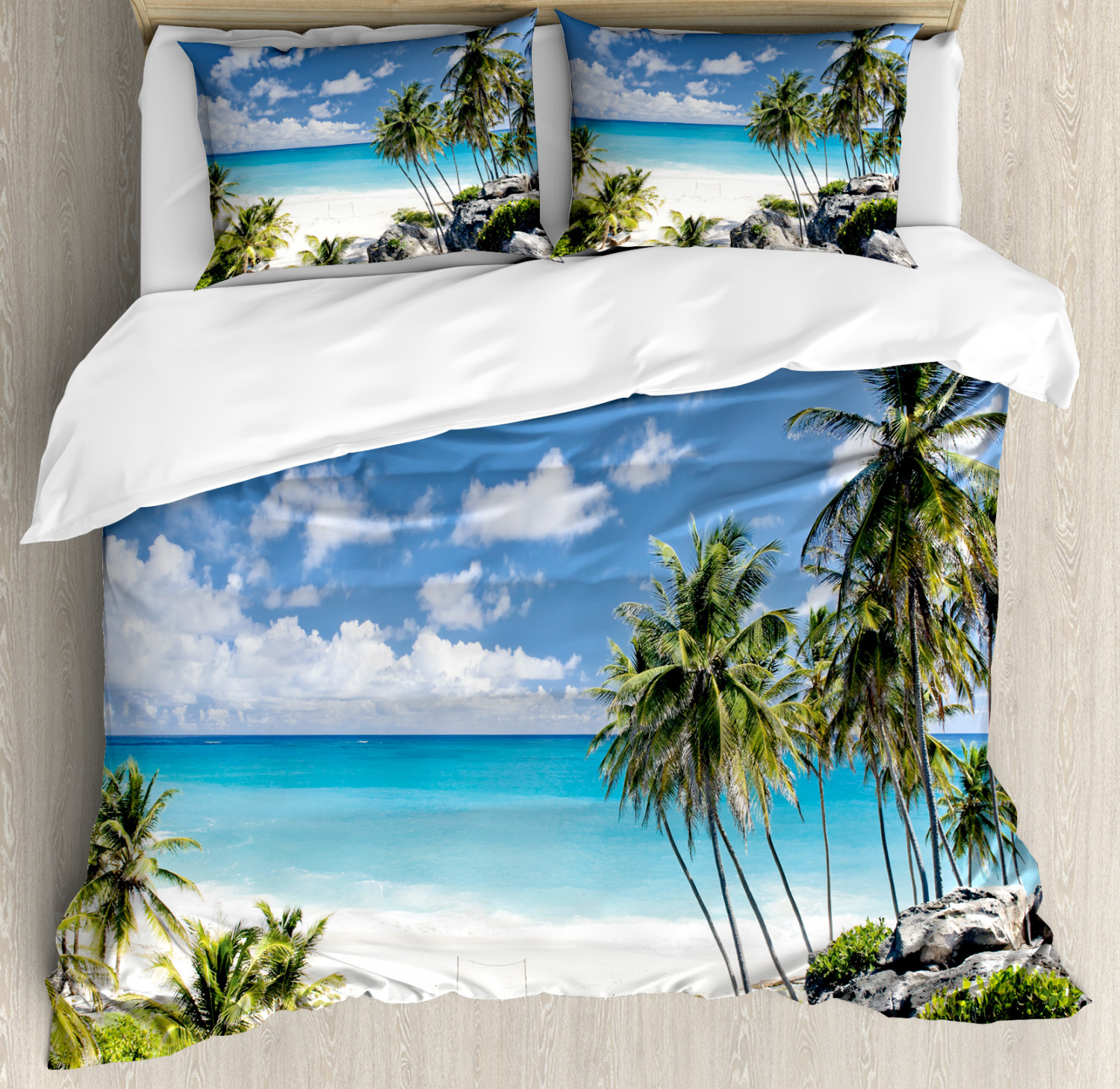 Tropical Duvet Cover Set King Size Barbados Beach Ocean With 2