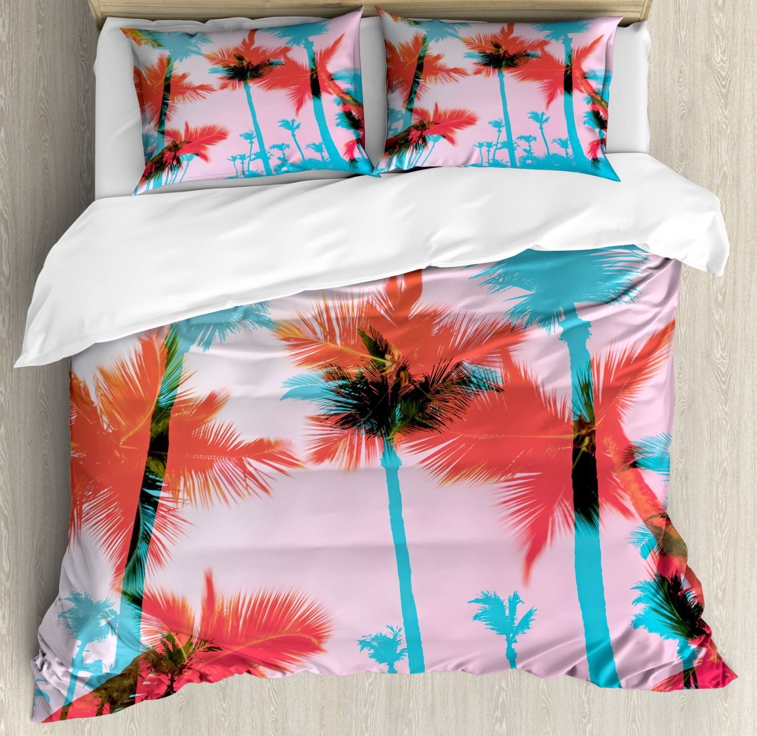 Tropical Duvet Cover Set With Pillow Shams Palm Tree Silhouettes