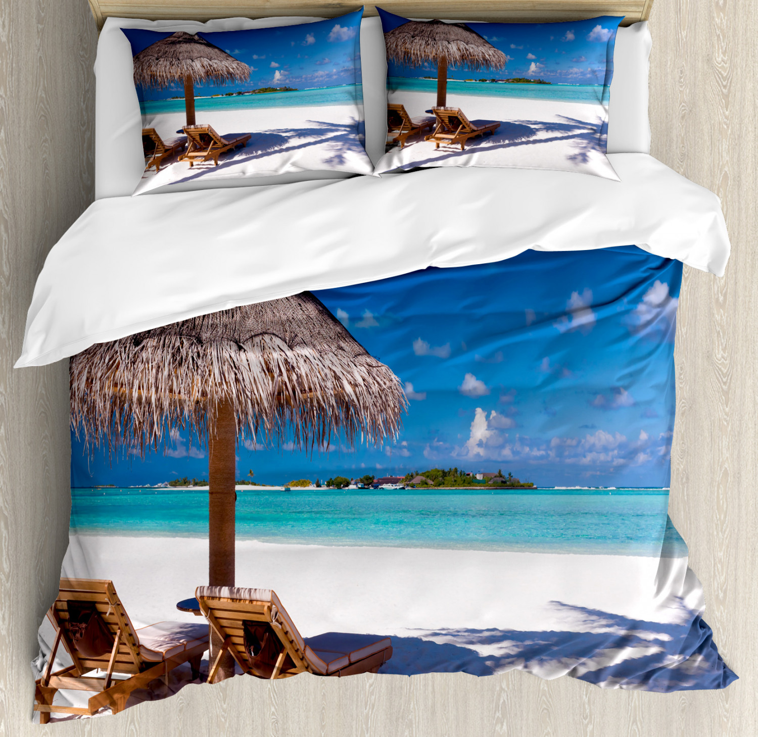 Ocean Duvet Cover Set With Pillow Shams Island Caribbean Sealife