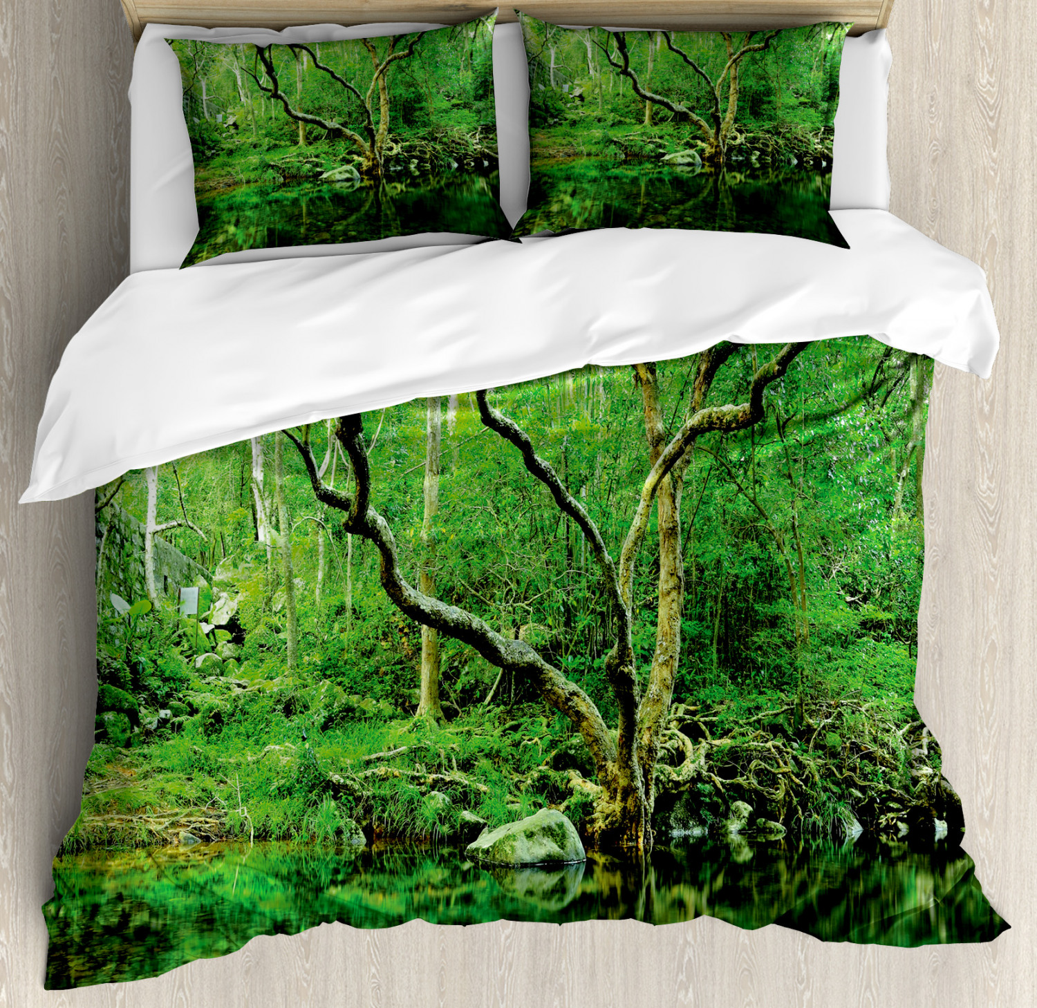 Green Duvet Cover Set with Pillow Shams Nature Theme Jungle Print eBay