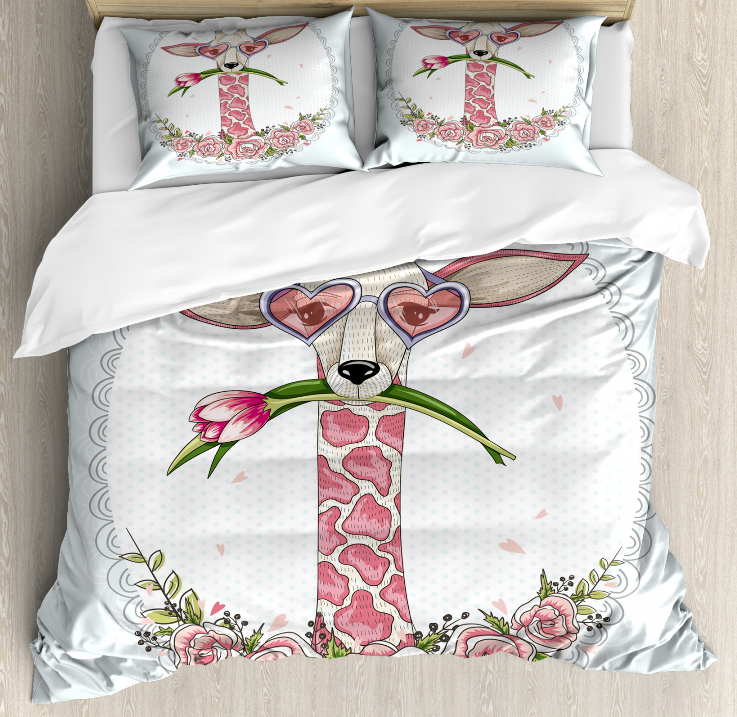 Valentine Duvet Cover Set With Pillow Shams Cute Hipster Giraffe