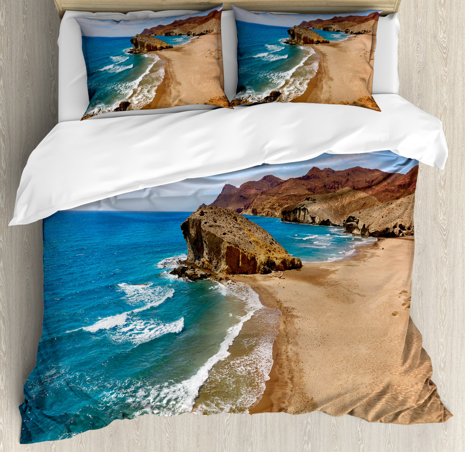 Landscape Duvet Cover Set With Pillow Shams Summer Beach Spain