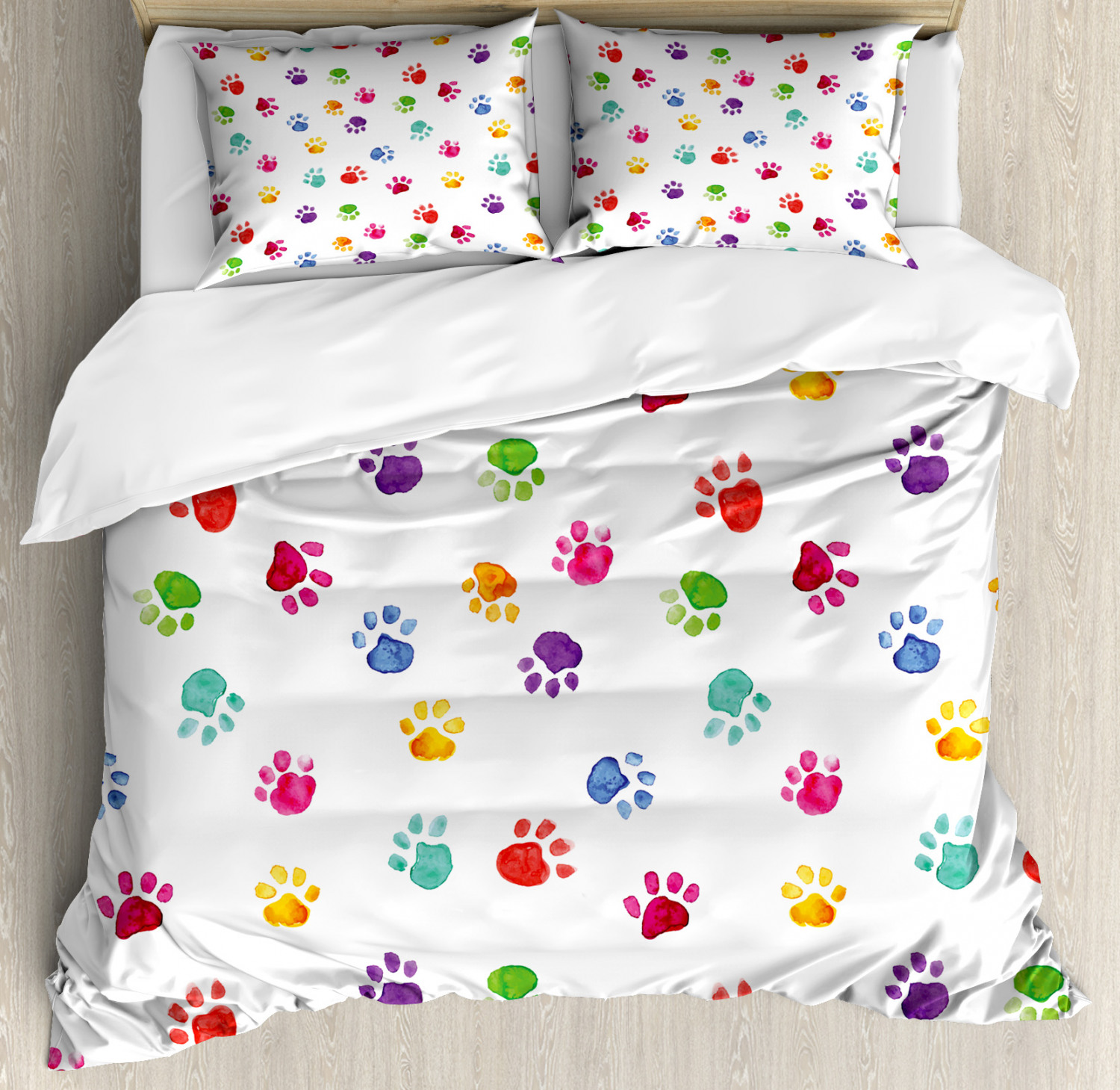 Colorful Duvet Cover Set With Pillow Shams Cute Animal Footprints