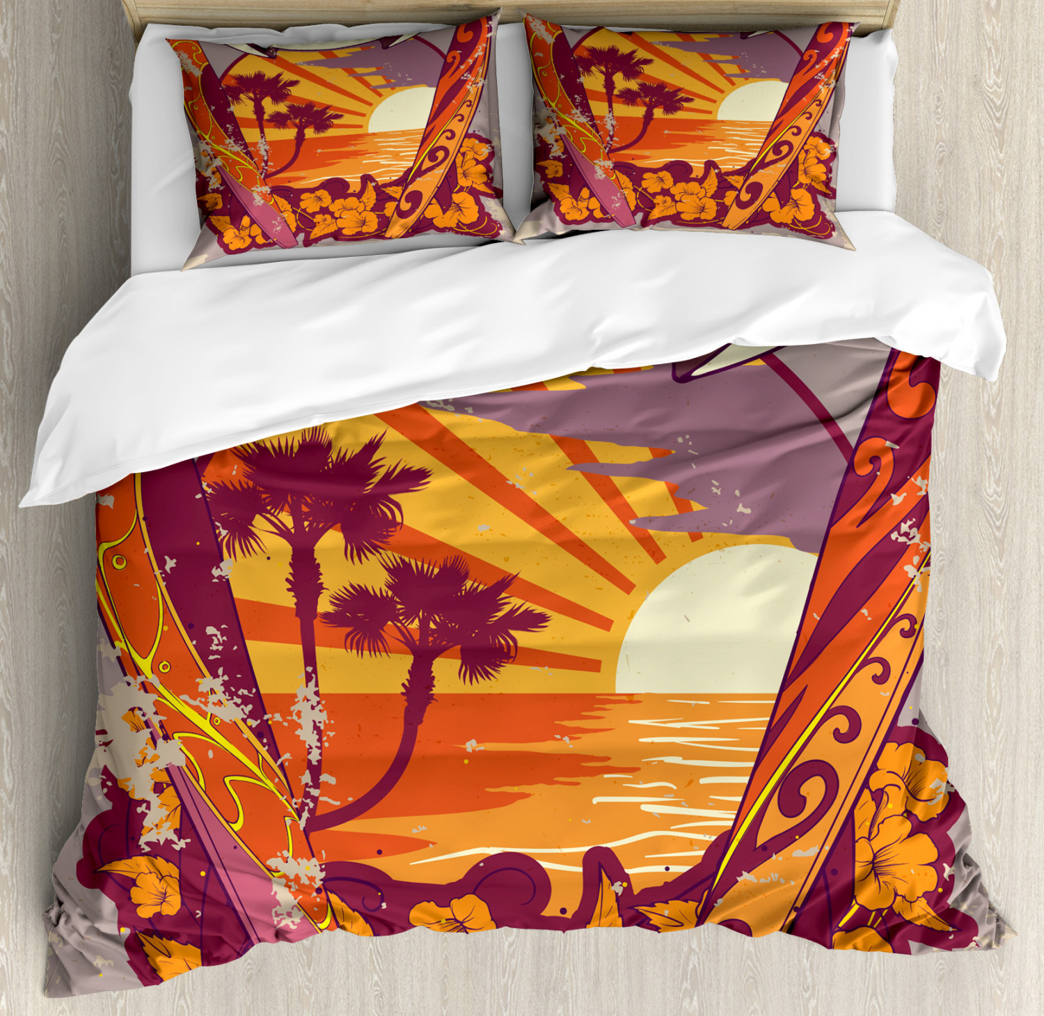 Tropical Duvet Cover Set With Pillow Shams Retro Exotic Summer