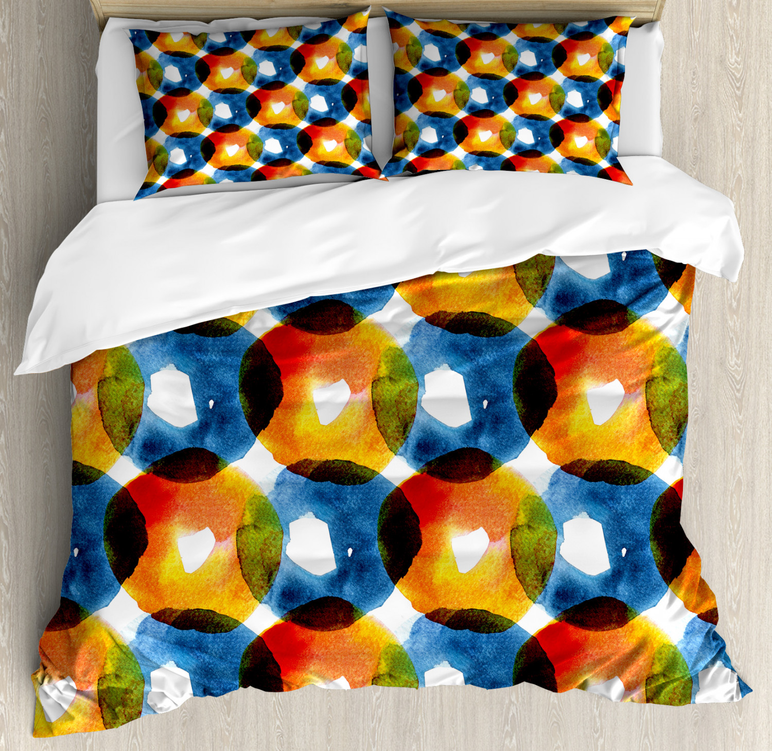 Modern Duvet Cover Set with Pillow Shams WaterColoreee Ring Shapes Print Modern Duvet Cover Set with Pillow Shams WaterColoreee Ring Shapes Print