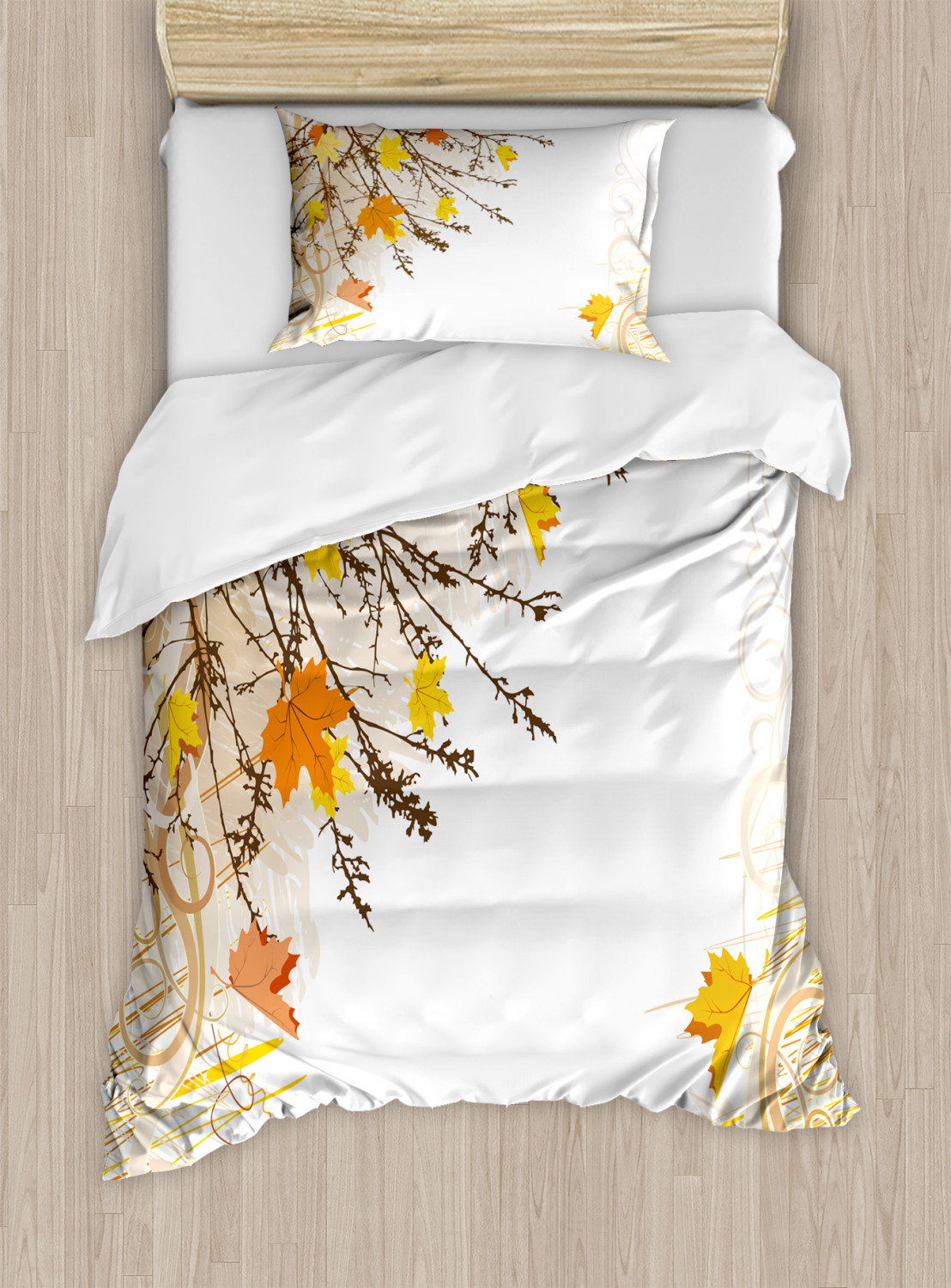 Forest Duvet Cover Set with Pillow Shams Maple Leaves in Autumn Print ...