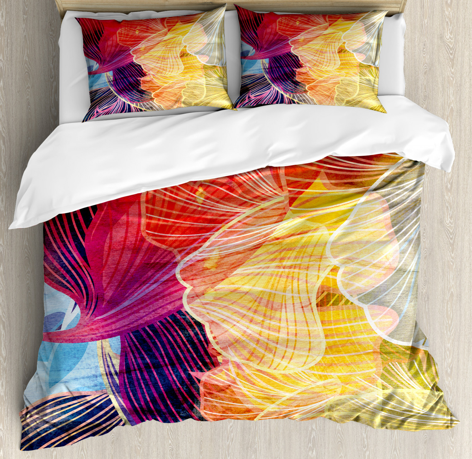 Retro Duvet Cover Set with Pillow Shams Abstract Colorful Natural Print ...