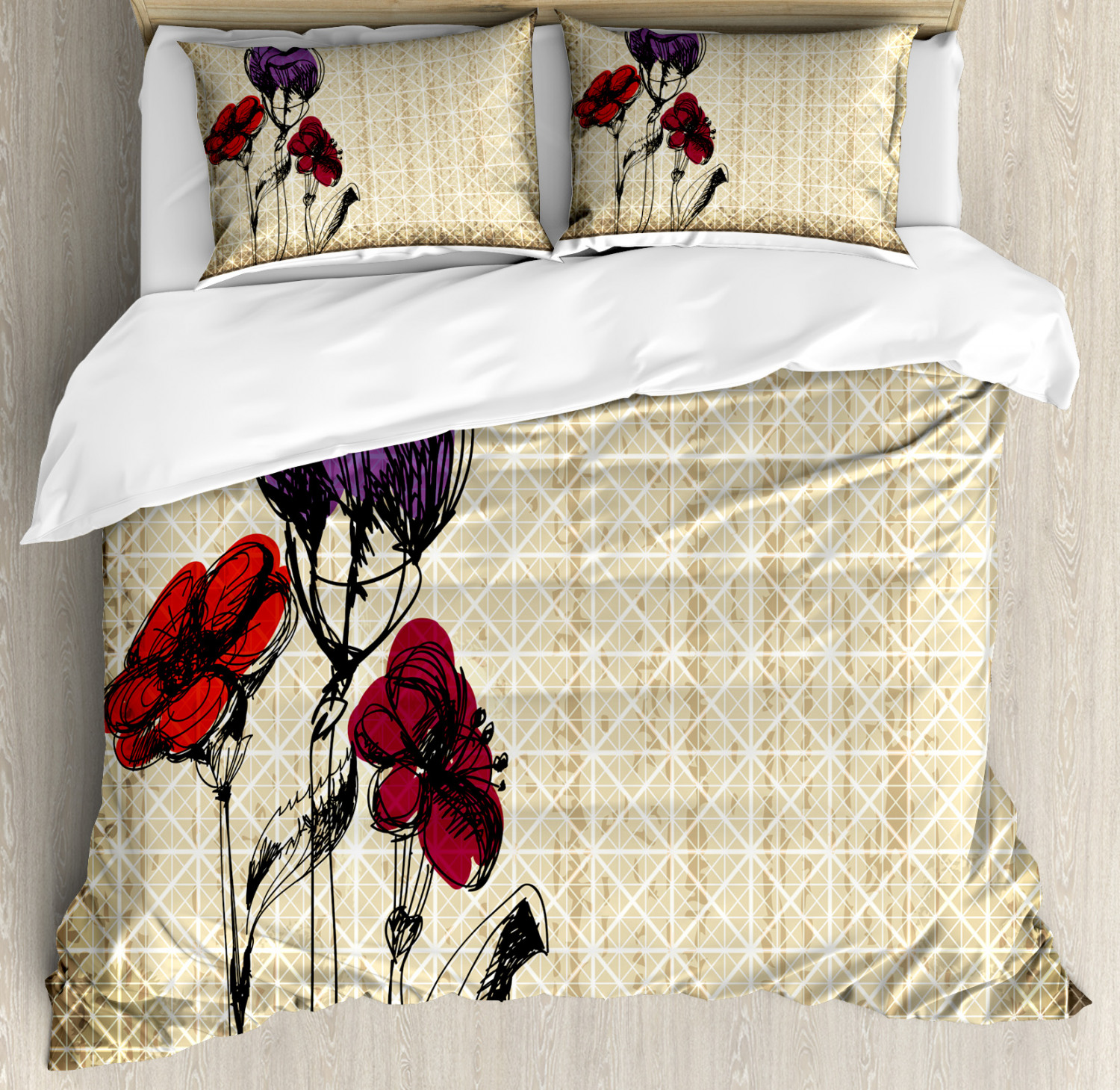 Flower Petals Grunge Print Details about   Sketchy Quilted Bedspread & Pillow Shams Set 