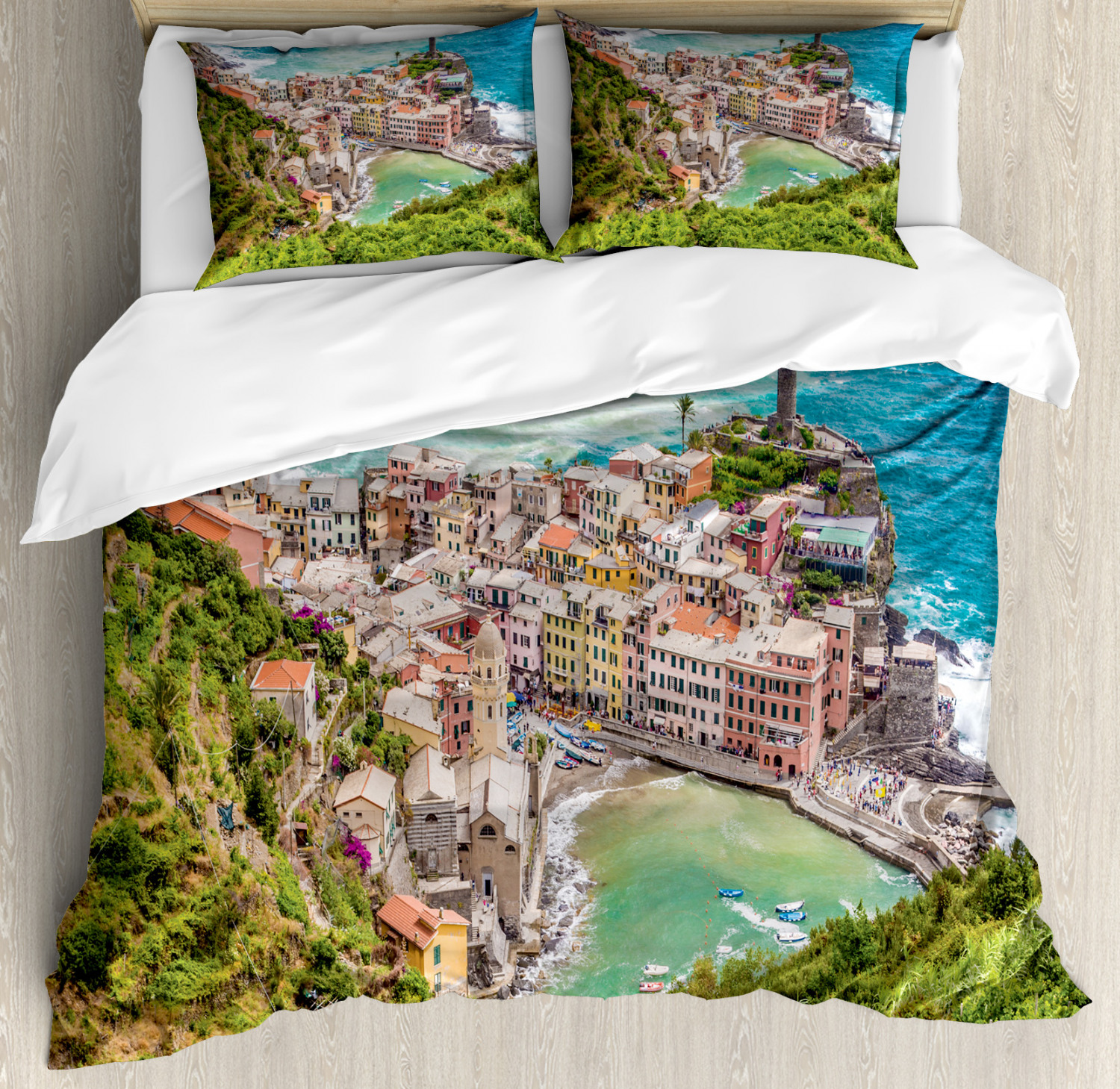 Coastal Duvet Cover Set With Pillow Shams Vernezza Italy Print For