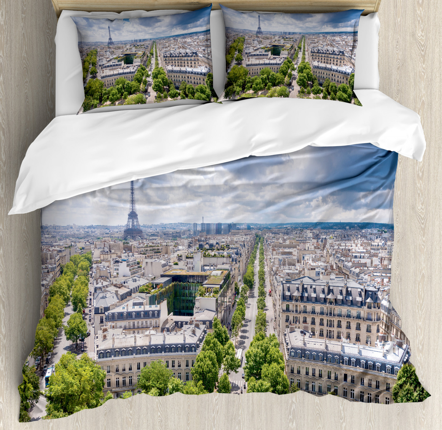 Eiffel Tower Duvet Cover Set With Pillow Shams Aerial View Paris